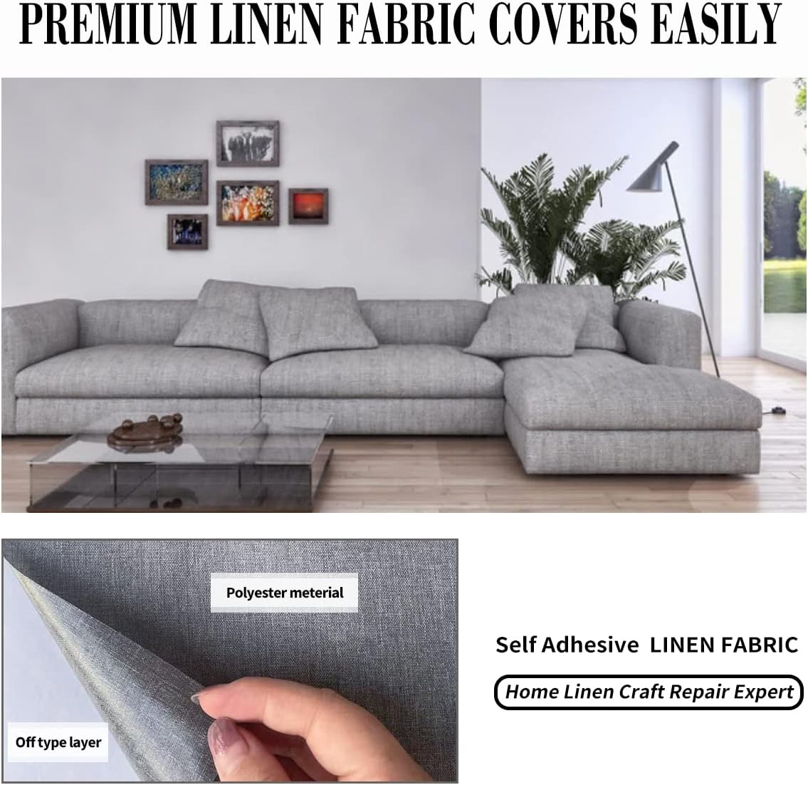 Fabric Repair Patches, 17X158 Inch Linen Repair Tape Self-Adhesive Fabric Patches Durable, DIY Large Linen Tape for Sofa, Couches, Furniture, Chair, Clothing （17X158 Inch, Brown）