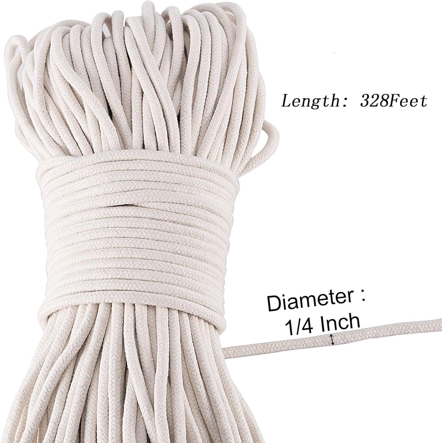 328 Feet 1/4 Inch White Natural Cotton Rope, Cotton Clothesline Rope, All-Purpose Craft Rope for Clothes Hanger, Garden Flower Potted Plants, Laundry Line Dryer