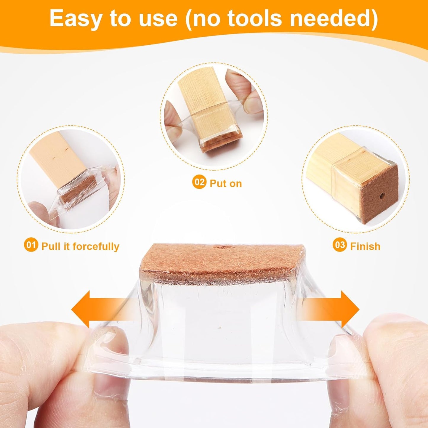 CHUNZEXI 48 Pack Square Chair Leg Floor Protectors for Hardwood Floors, Silicone Felt Covers Pads Caps, Protect Wood Furniture Feet Floors Noise Reduce and Scratch (Square Large & Clear)