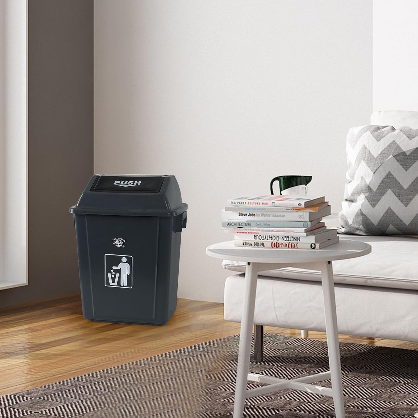 Readsky 6 Gallon Plastic Garbage Can Swing Lid, Trash Can Swing-Top, Swing Garbage Bin, 4 Packs, Gray