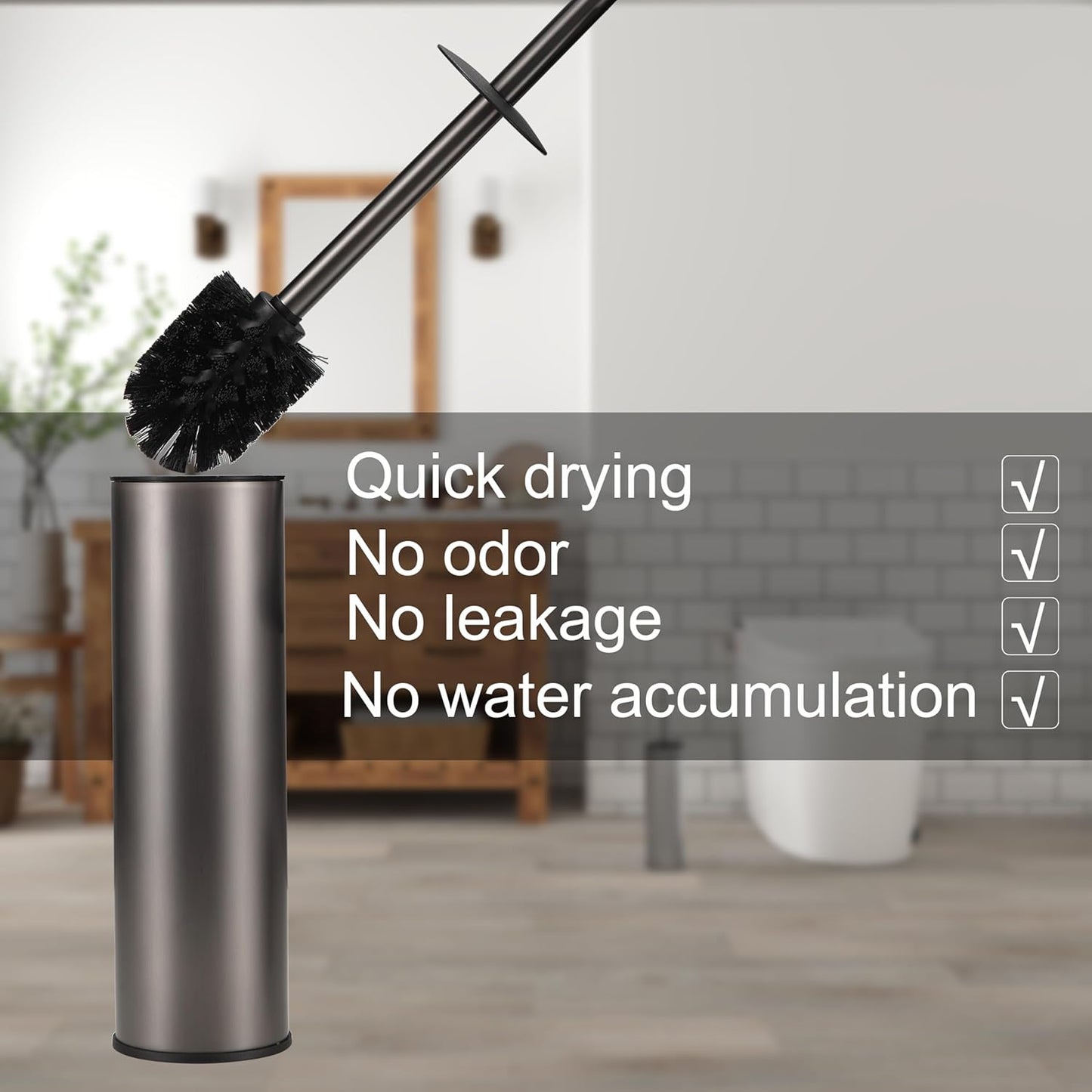 Toilet Brush and Holder Set Premium Material Toilet Bowl Cleaner Free Standing Toilet Bowl Brush and Holder 1pack Gun Grey