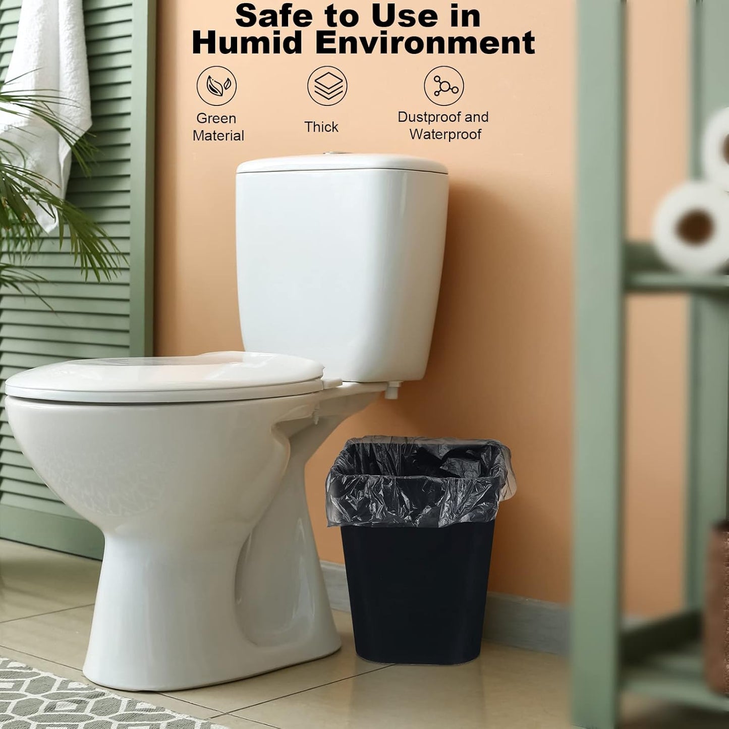 Eccliy 6 Pack Plastic Trash Can with 3 Rolls of Trash Bags Small Wastebasket Garbage Bin Container for Bathroom, Bedroom, Home Office, Living Room, Kitchen (Black)