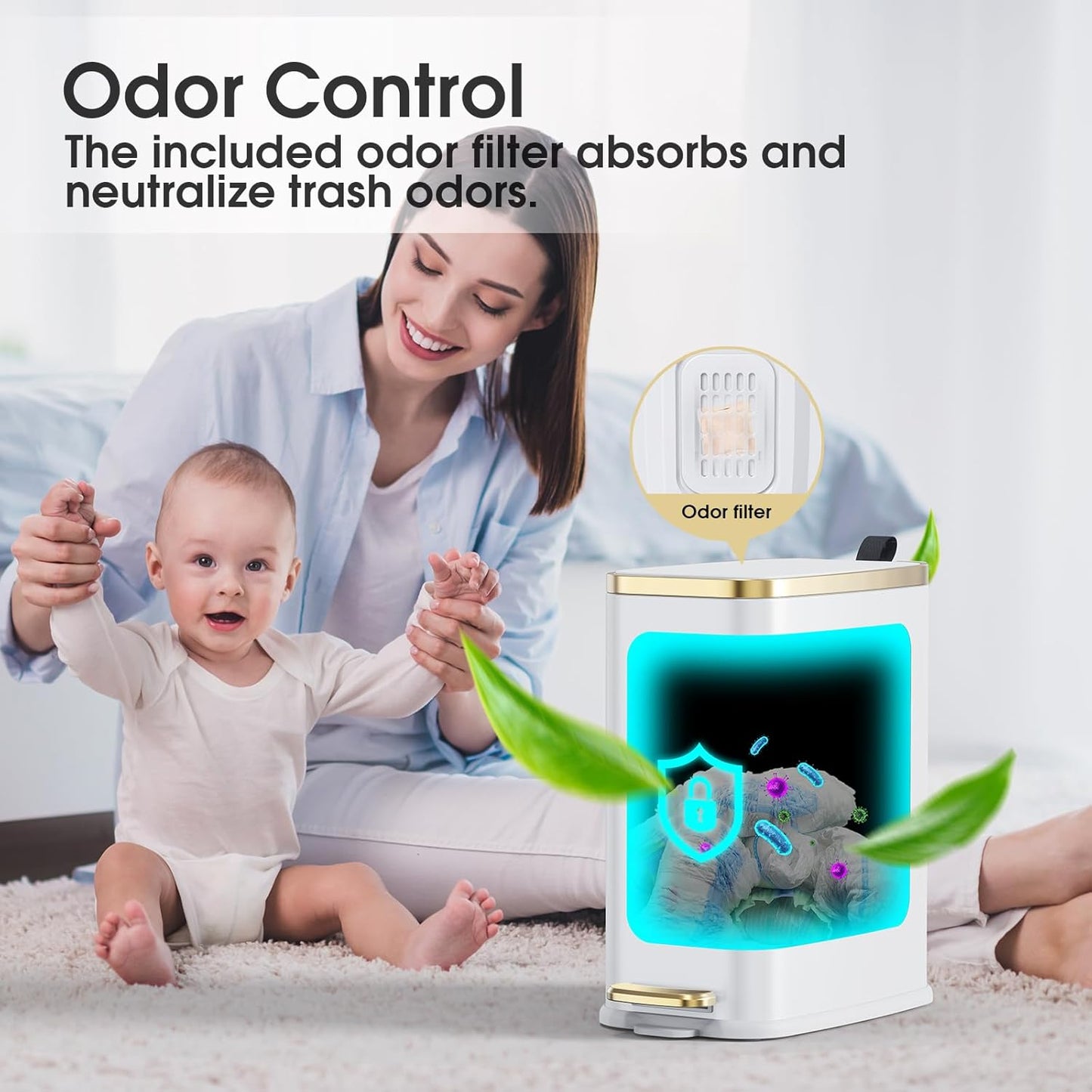 CEROELDA Small Bathroom Trash Can with Lid Soft Close-5L/1.3 Gal Slim Garbage Can-Metal Step Wastebasket-Rectangle Narrow Waste Bin for Office, Bedroom, Toilet, Live Room (White)