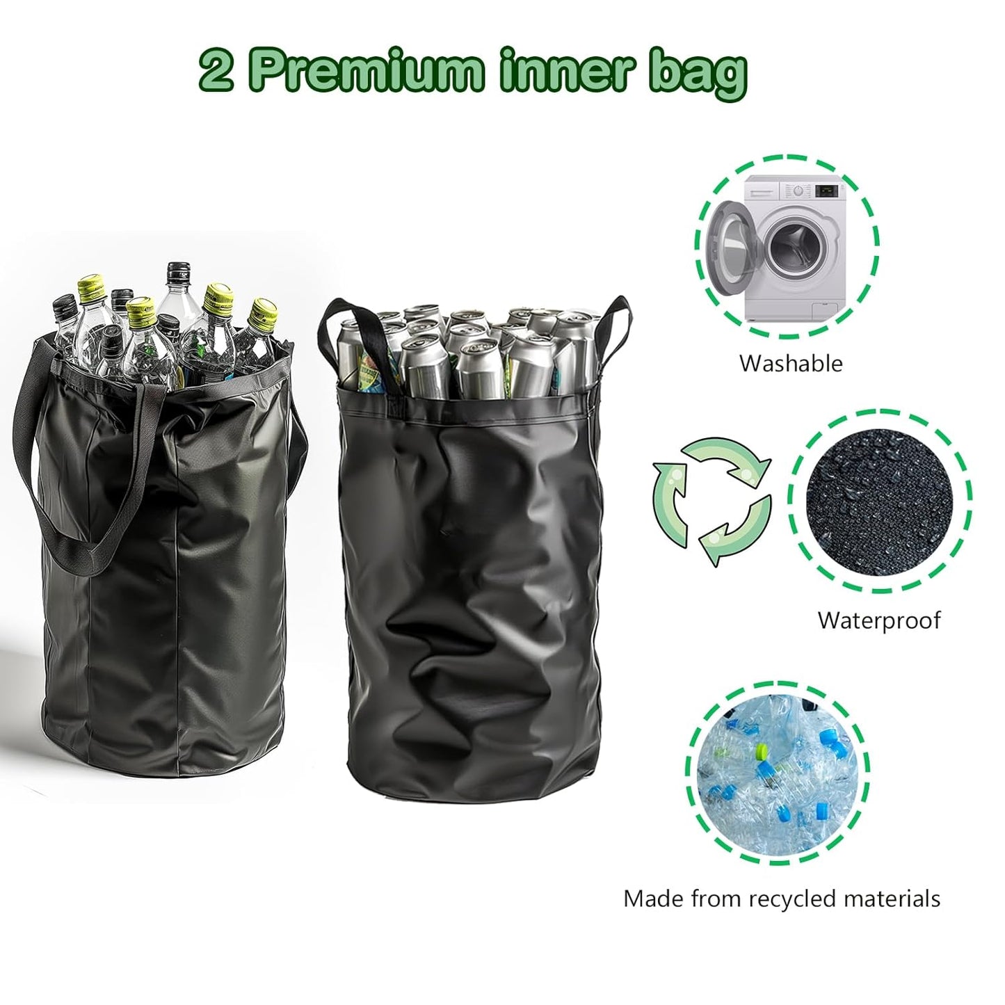 Recycling Bin for Kitchen Indoor Home, Large 26 Gallon 100L Recycle Bin with Lid Removeable Reusable Inner Bag Bottle Can Glass Waste Plastice Stickers,Black