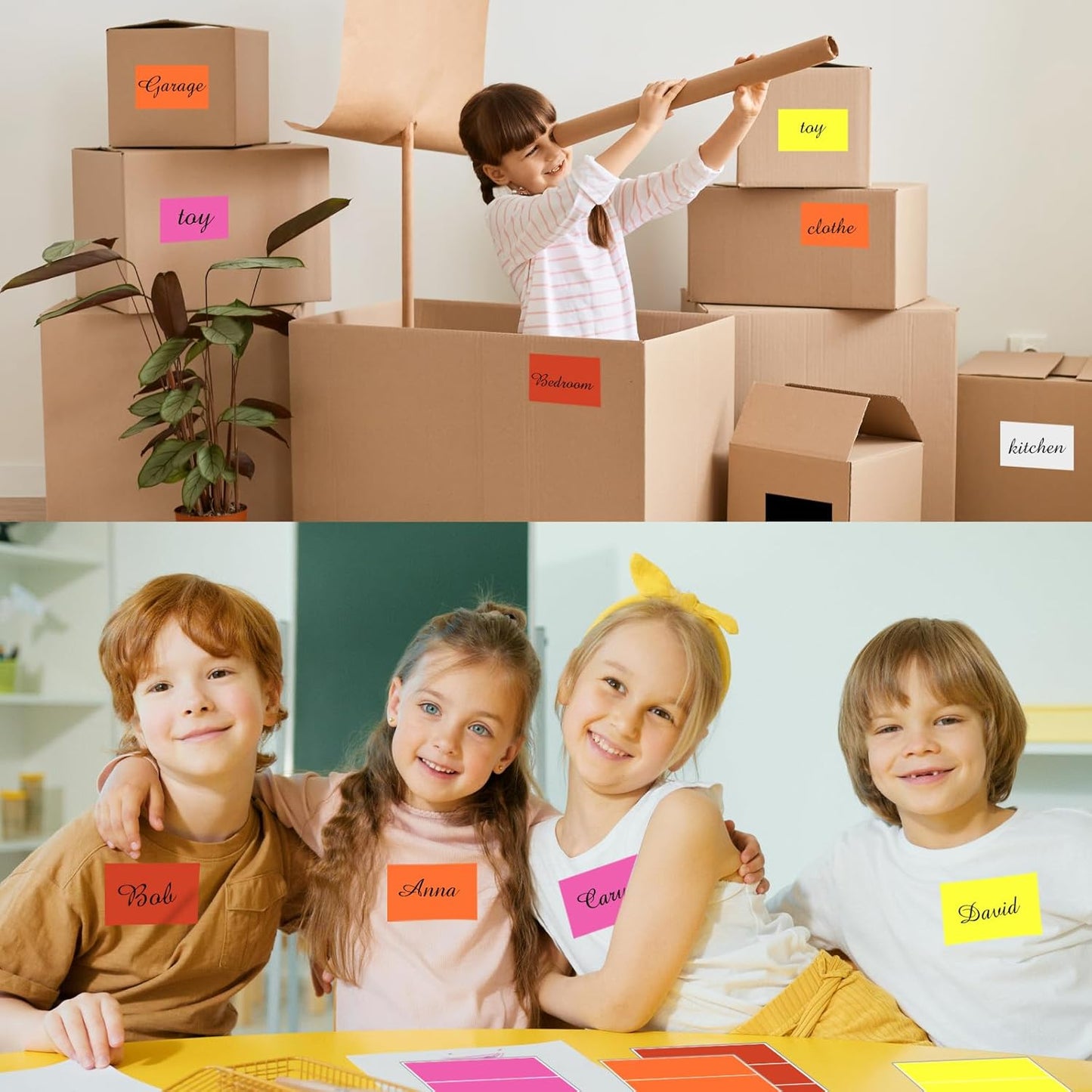 STARLIBOO Removable Colored Labels Stickers, 3X5 Inch Removable Large Label Stickers for Moving Boxes and Storage Bins- Waterproof- Tear Resistant (Rose Pink)