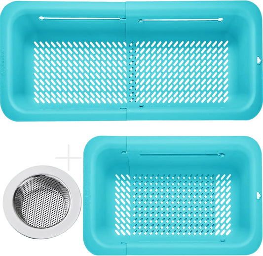 LASSHSWA Collapsible Colander and Strainer for Kitchen, Over the Sink Strainer Basket for Kitchen, Fruit Pasta Food Strainer Expandable Plastic Colander with A Sink Drain Strainer Stainless Steel