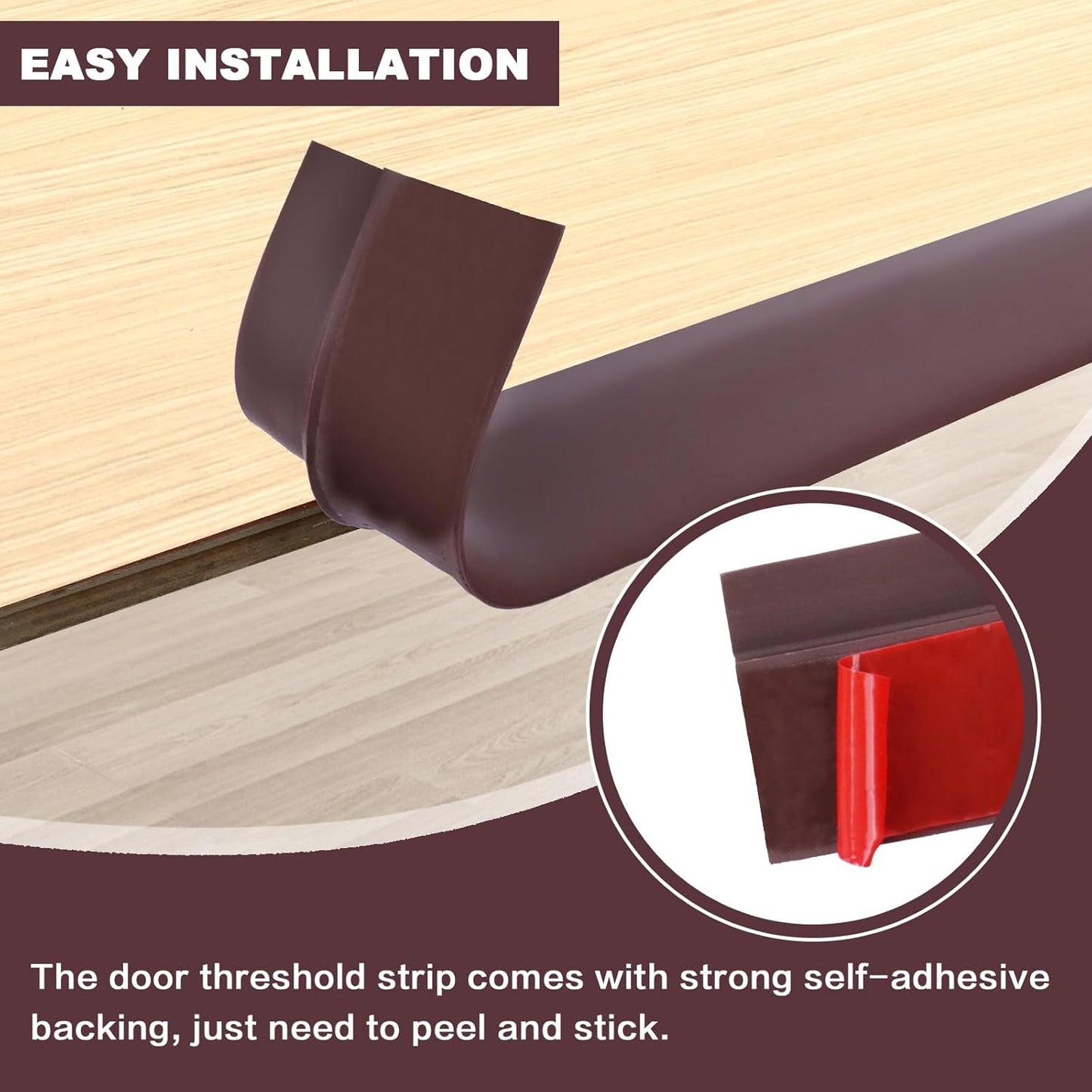 Vinyl Door Threshold Flooring Transition Strip Self Adhesive Carpet Edging Strip for Laminate Doorway Edge Threshold from 1/5" to 2/5" (Coffee, 10 Ft)