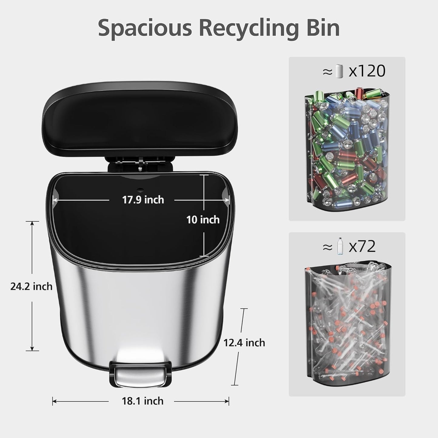 13.2 Gal/50L D-Shape Trash Can, Step-On Stainless Steel Garbage Can, Soft-Close Lid, Anti-Fingerprint Surface, Recycling Bin with Removable Inner Basket for Kitchen Dining Room