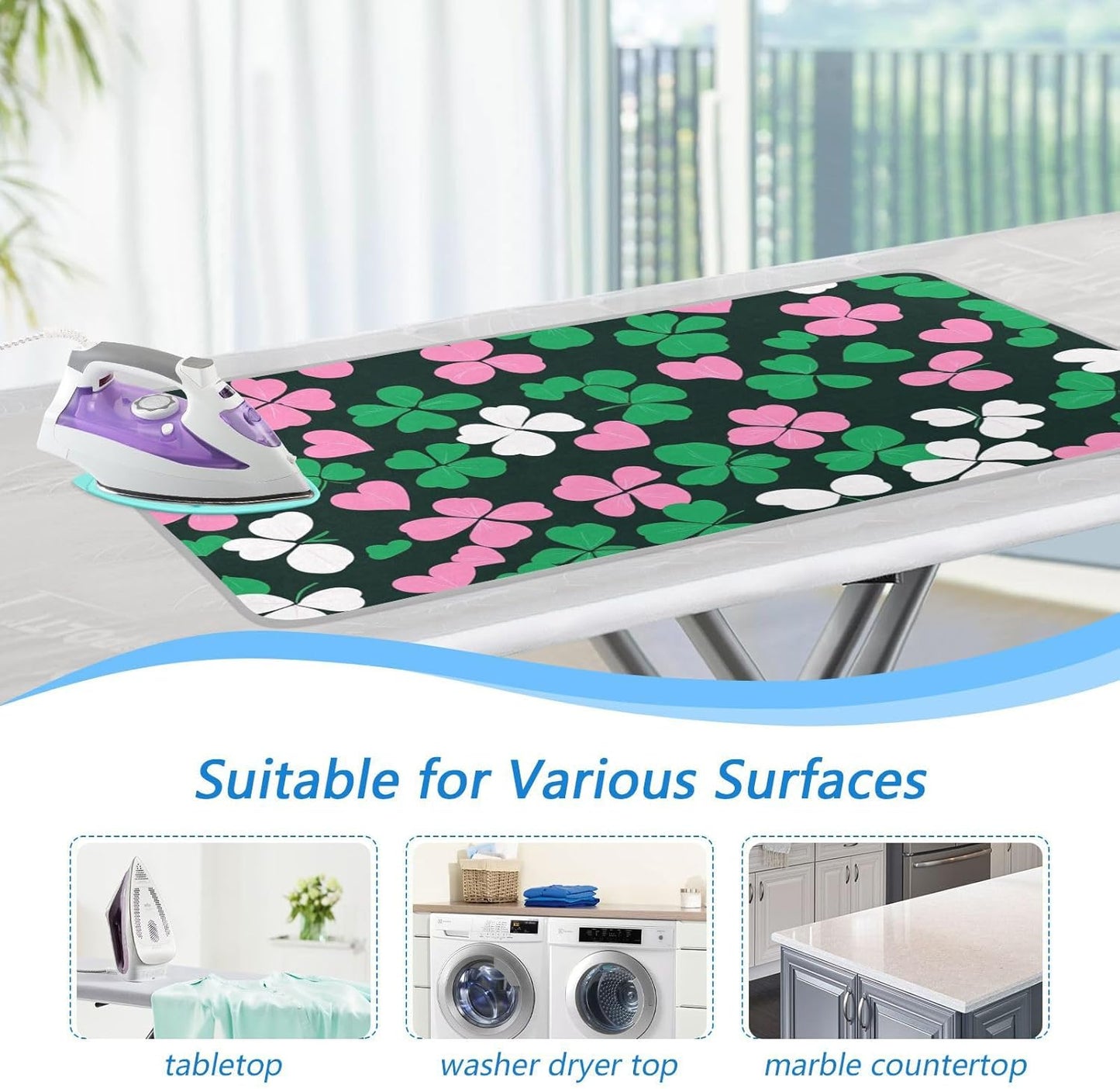 Ironing Mat Portable Ironing Pad Ironing Blanket for Table Top Heat Resistance Double-Side Using Travel Large 47.2 x 27.6 Inch Foldable Lightweight Clover Hearts