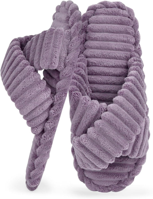 ZOORON Women's Cozy Slippers Crossbands & Durable Foam - Soft Plush Lined Non-Slip Indoor Outdoor Open Toe Shoes Trendy Gift