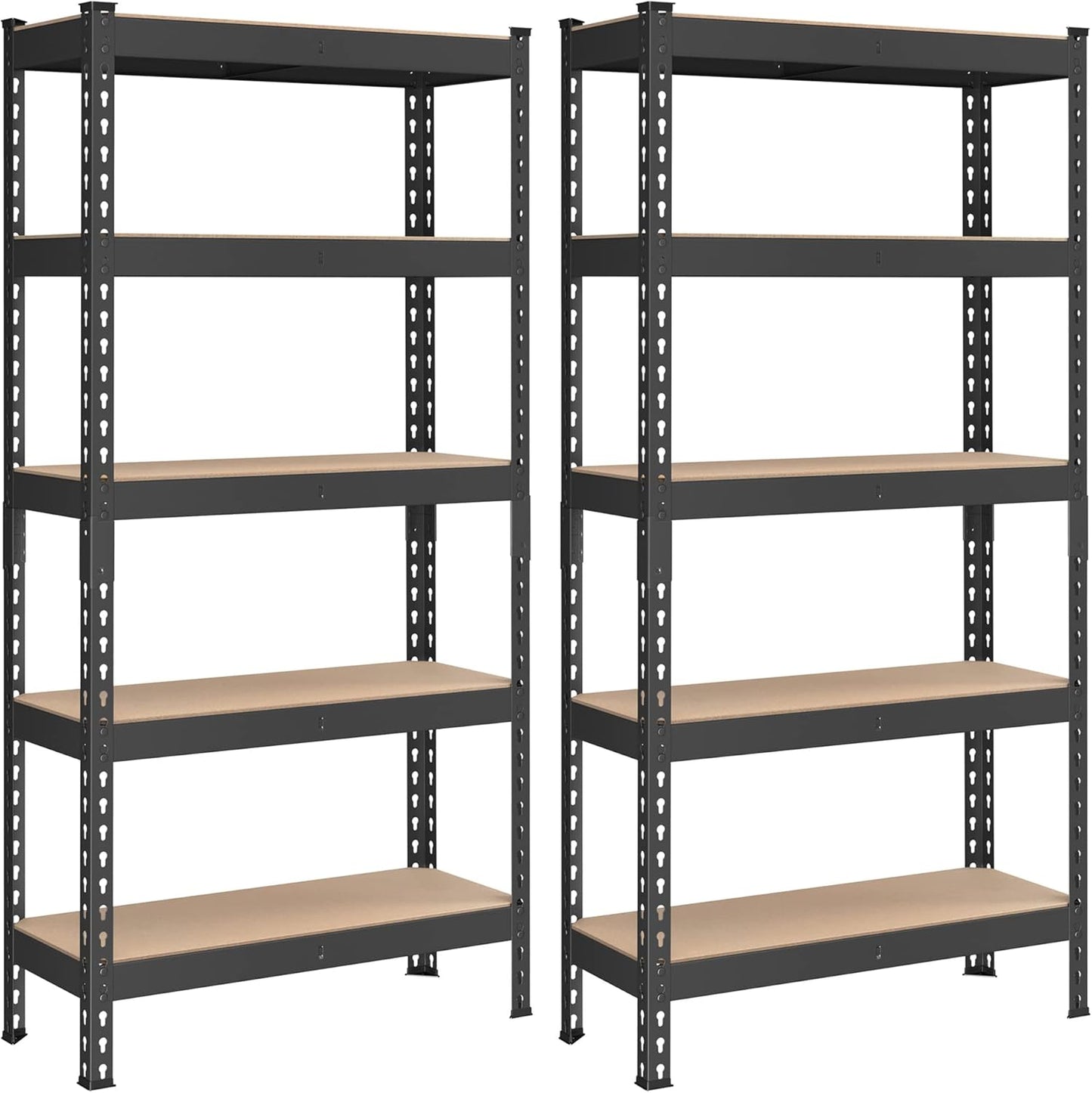 SONGMICS 5-Tier Storage Shelves, Load 2310 lb, Set of 2 Garage Storage, Boltless Assembly, Adjustable Shelving Unit, 11.8 x 29.5 x 59.1 Inches, for Study Shed Basement, Black UGLR300B02