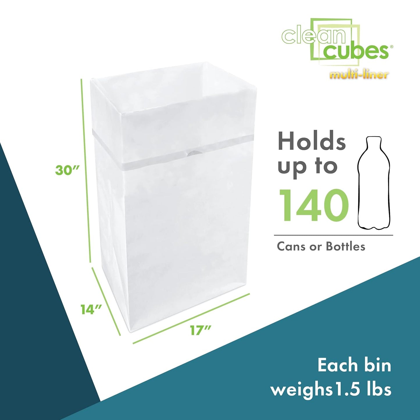 30 Gallon Disposable Pop-Up Trash Cans (3-Pack, Multi-Liner) with Fitted Bags – Foldable Garbage & Recycling Bins for Parties, Events & Kitchen (White 30" H x 14" W x 17" D)