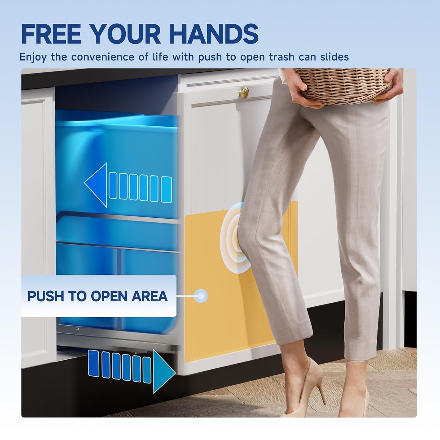 Insputer Double Pull Out Trash Can Under Cabinet with Push to Open Slides, Heavy Duty Under Sink Garbage Can Kit for Kitchen, Not Include Bin, Require 18" W X 24" D Cabinet, has Installation Video