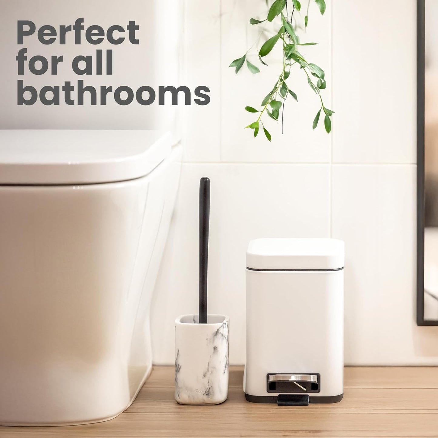 Vigar Zense Toilet Brush and Holder Set, Toilet Bowl Brush with Polyresin Stone Holder, Bathroom Sets for Bathroom Decor and Accessories, White Marble