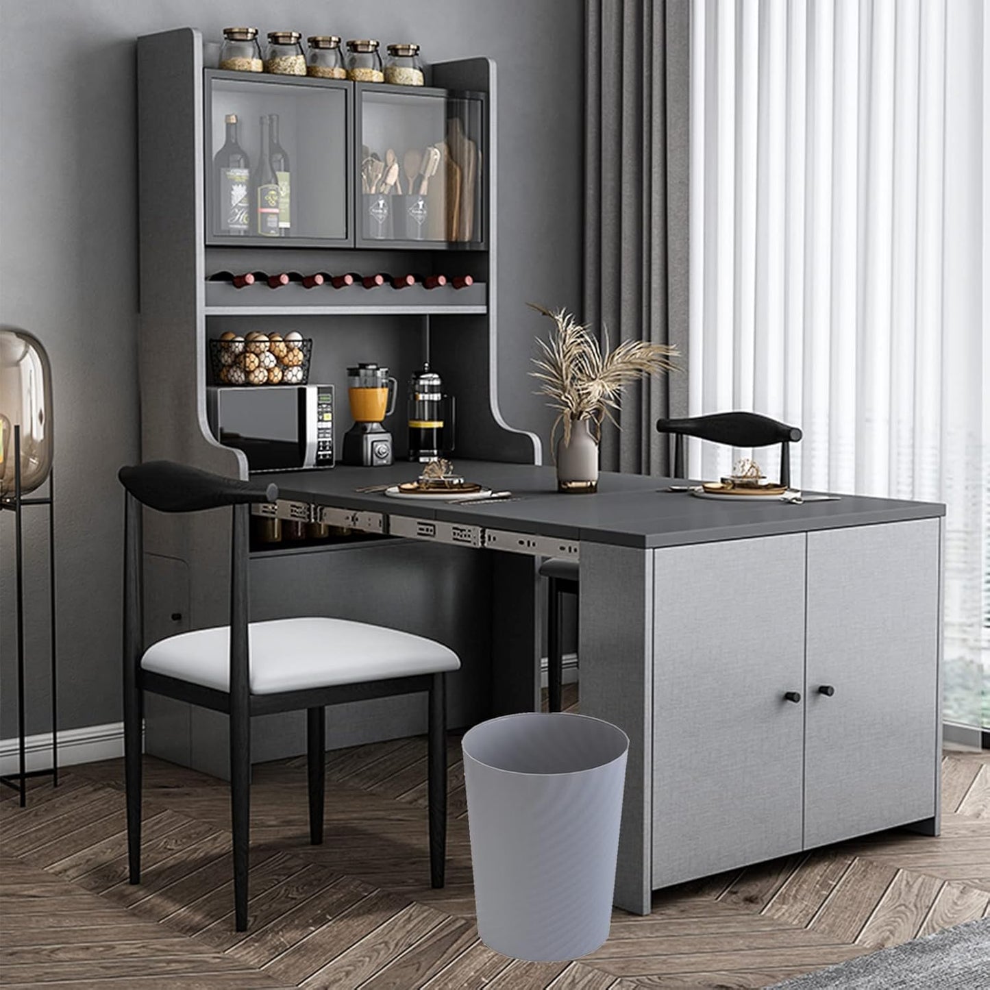 UUJOLY Plastic Small Trash Can Wastebasket, Garbage Container Basket for Bathrooms, Laundry Room, Kitchens, Offices, Kids Rooms, Dorms, (Grey, 1.8 Gallon/2 Pack)