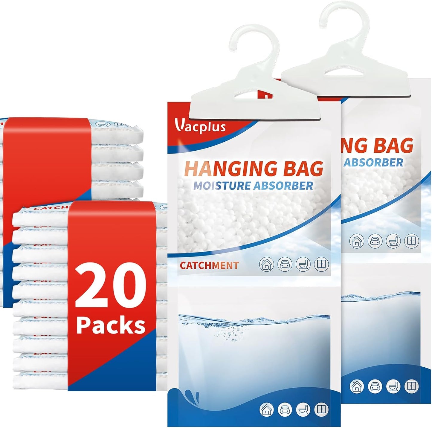 Vacplus Moisture Absorbers Packets, Fragrance Free 20 Pack, Humidity Packs, Dessicant Packets, Hanging Closet Dehumidifier Bags, Odor Eliminator for Bathroom 9.8OZ