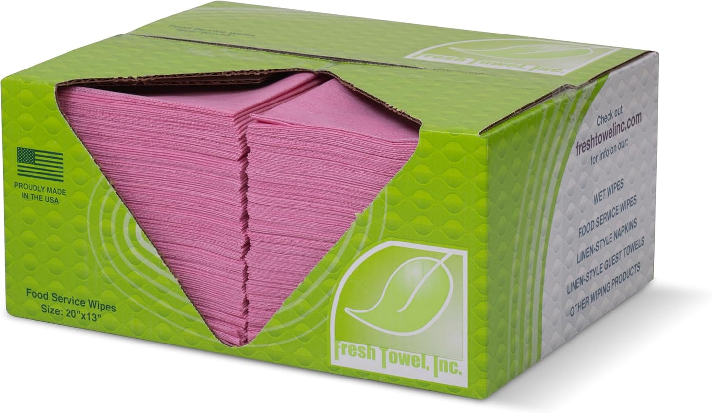 Fresh Towel Foodservice Reusable Paper Towels - 1/4 Fold, 13 x 20 inches - (1 Case of 200) All Purpose Cleaning Towels (Pink Solid)