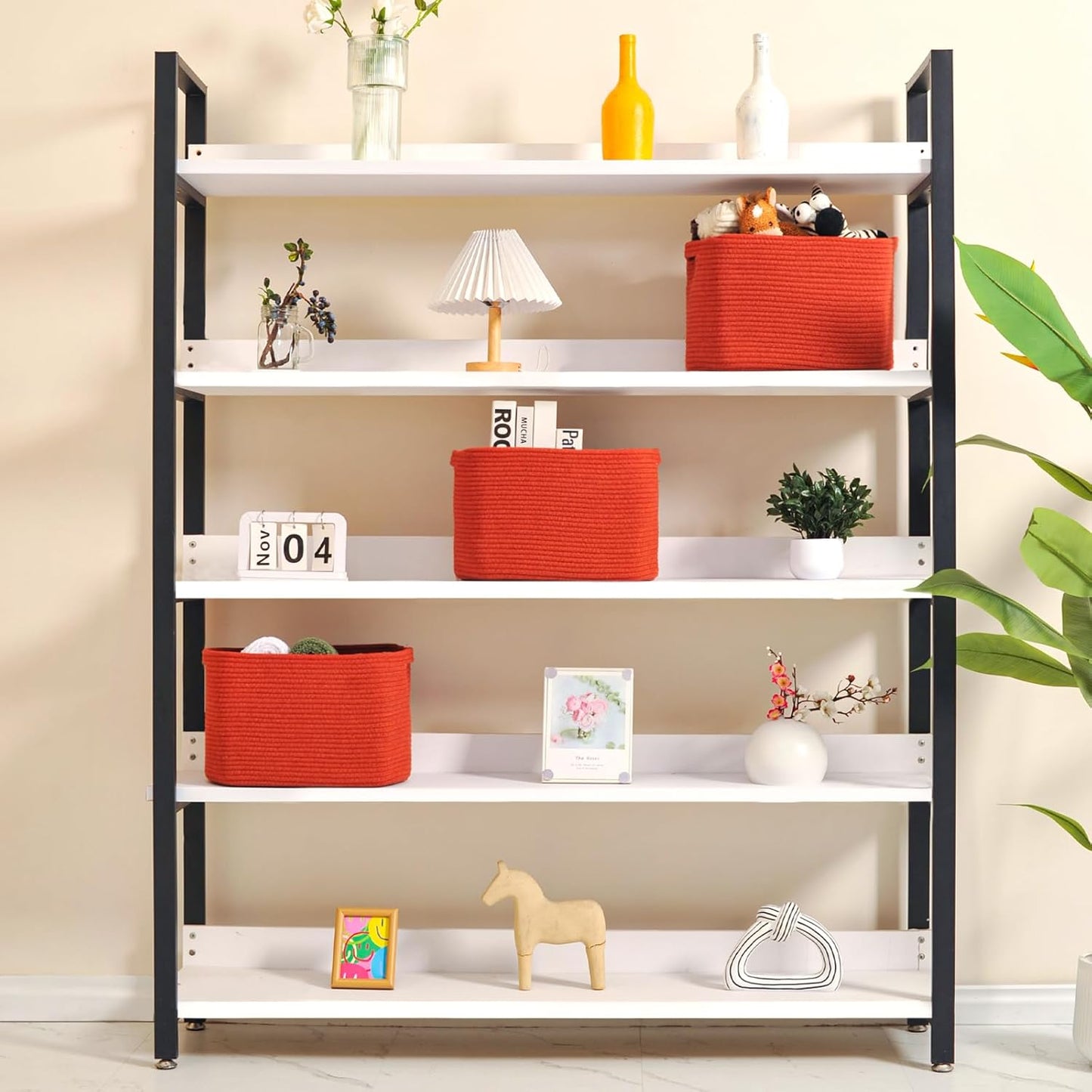 Storage Baskets for Organizing, Storage Basket for Shelves, Toy Towel Basket for Bathroom Nursery, Woven Cotton Rope Baskets for Decor, 15"x11"x9.5", 3 Packs, Brick Red