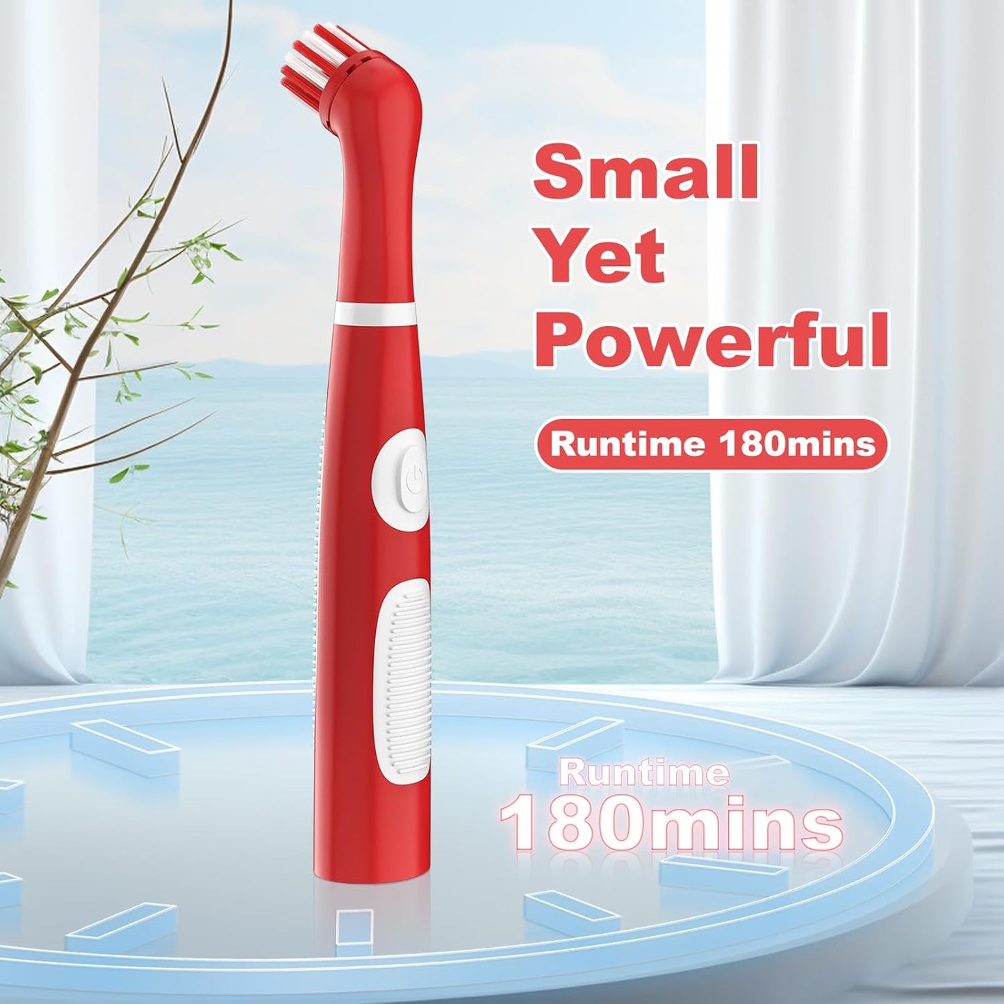 Rechargeable Electric Cleaning Brush with 4 in 1 Multiple Brush Heads and USB Cable, Indoor Household Cordless Motorized Brush for Bathroom Toilet Kitchen Tile Crevice (White & Red)