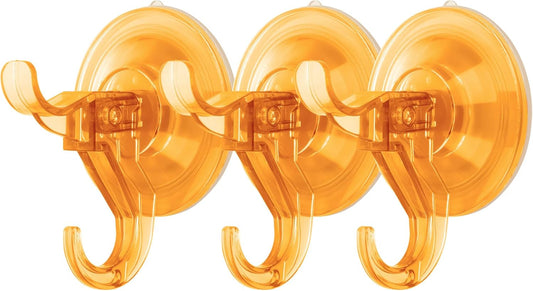 Antimbee 3 Pack Suction Cup Hooks, Wreath Hangers, Removable Small Suction Cups for Shower, Bathroom, Glass, Door, Windows, Kitchen-Up to 11 lbs on Smooth Surface (Transparent Orange)