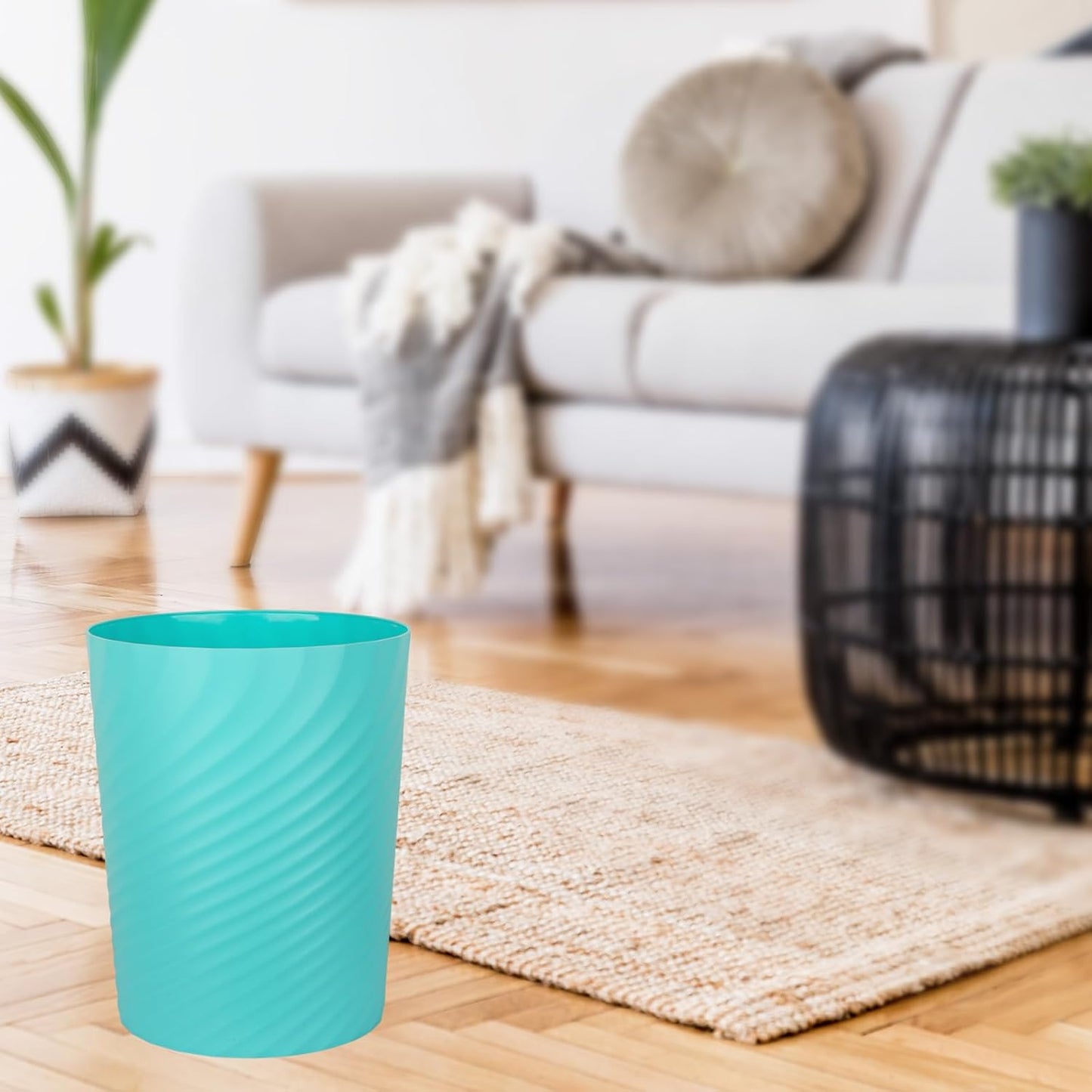 UUJOLY Plastic Small Trash Can Wastebasket, Garbage Container Basket for Bathrooms, Laundry Room, Kitchens, Offices, Kids Rooms, Dorms, (Light Blue, 1.8 Gallon)