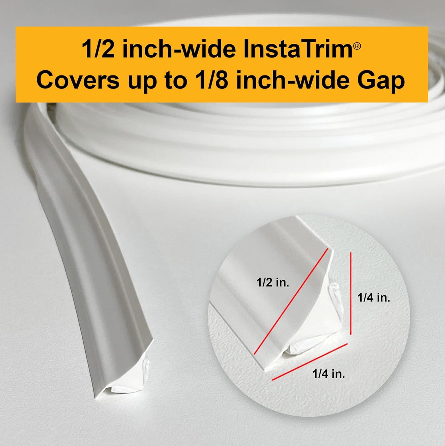 Instatrim Flexible Self-Adhesive Trim Bundle with Applicator & Corners - Caulking Kit with 50ft Black 1/2" Wide Caulk Strip, Applicator Tool, & 6 Corners - InstaTrim The Original Flexible Trim