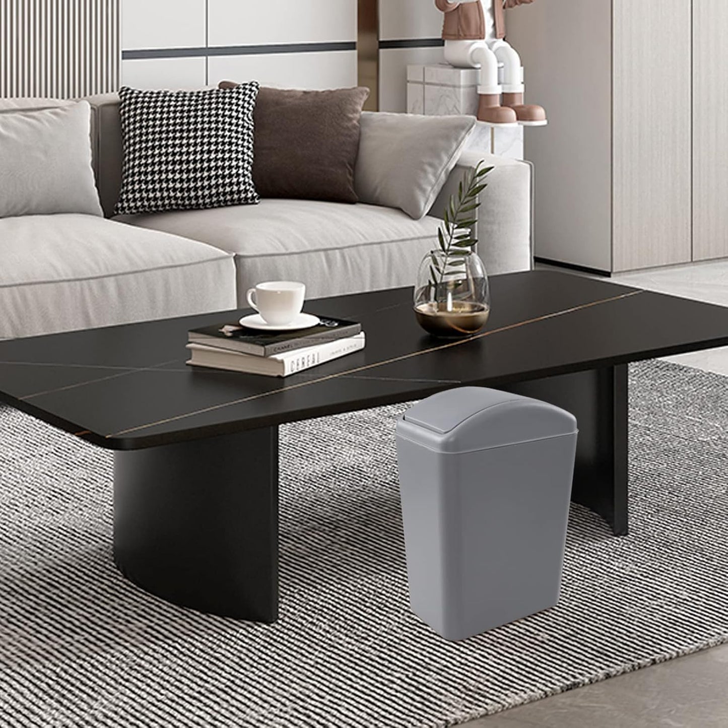 3 Pack 4.5 Gallon Plastic Garbage Can with Swing Lid, Swing-top Trash Bin, Gray