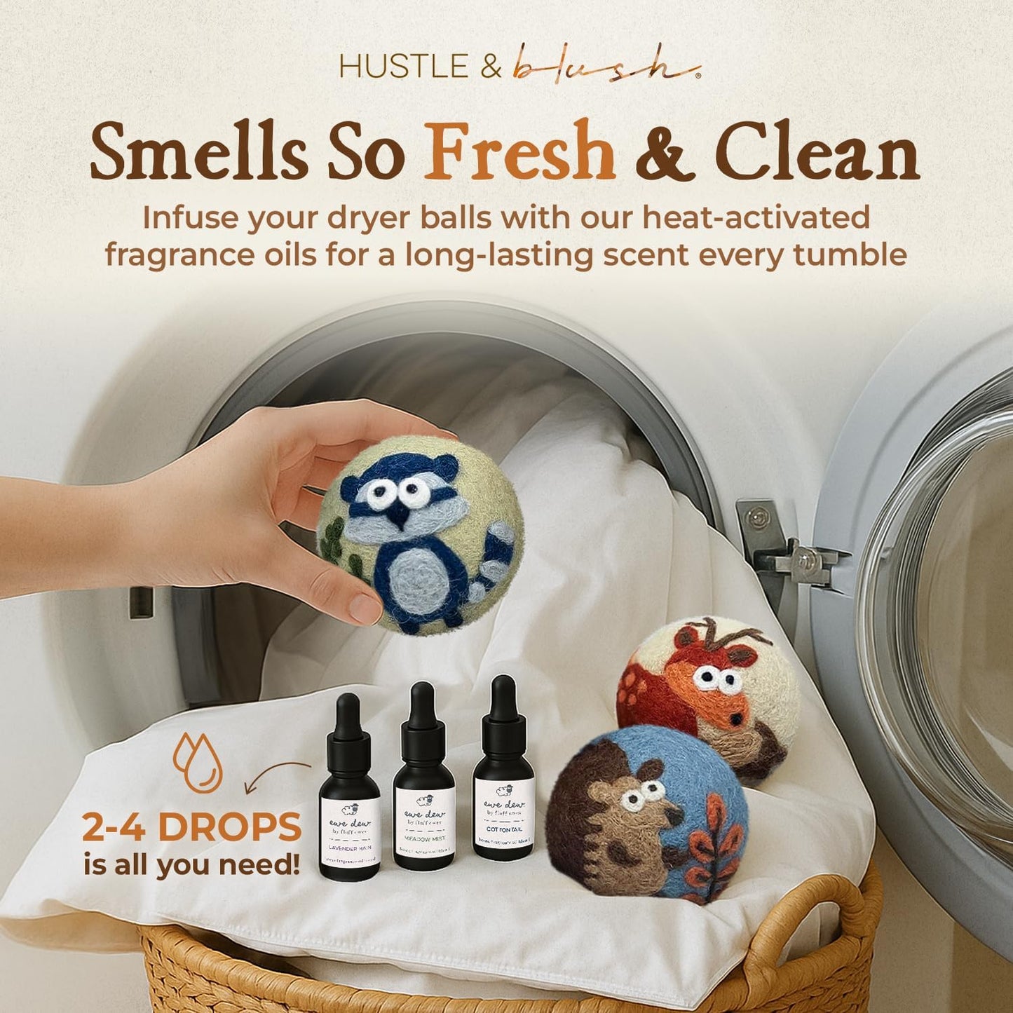 Fluff Ewes Wool Dryer Balls 3 Pack Premium New Zealand Wool Laundry Balls for Dryer, No Static Dryer Balls Laundry Reusable, XL Hedgehog Dryer Balls, Baby Dryer Balls for Dryers - Hedgehog and Homies