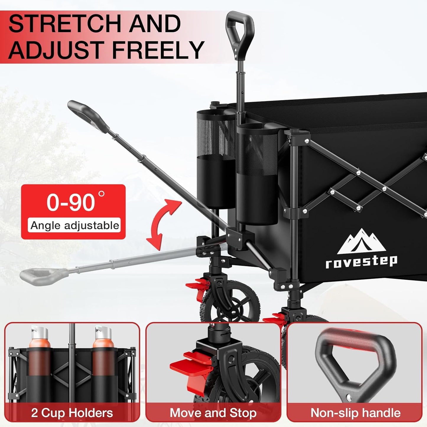 Collapsible Wagon Cart Heavy Duty Utility Carts with All Terrain Wheels for Garden, Grocery, Camping, Sports, Shopping, and Outdoor Use - 360lbs Capacity, Foldable, Portable, 145L Large Wagon