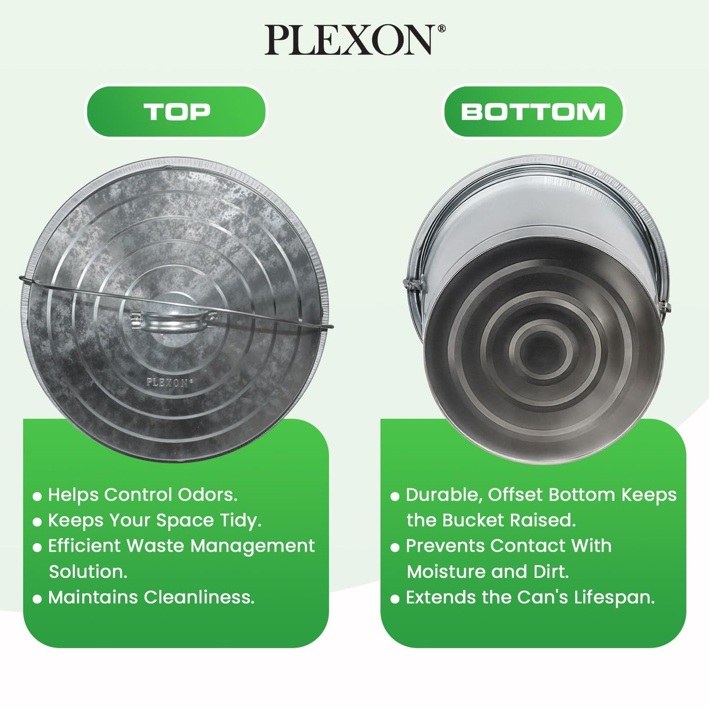 Plexon 10 Gallon Trash Can with Lid Outdoor Galvanized Metal Bucket with Locking Lid for Poultry Feed Bird Seed Storage Ash Garbage Trash Bin