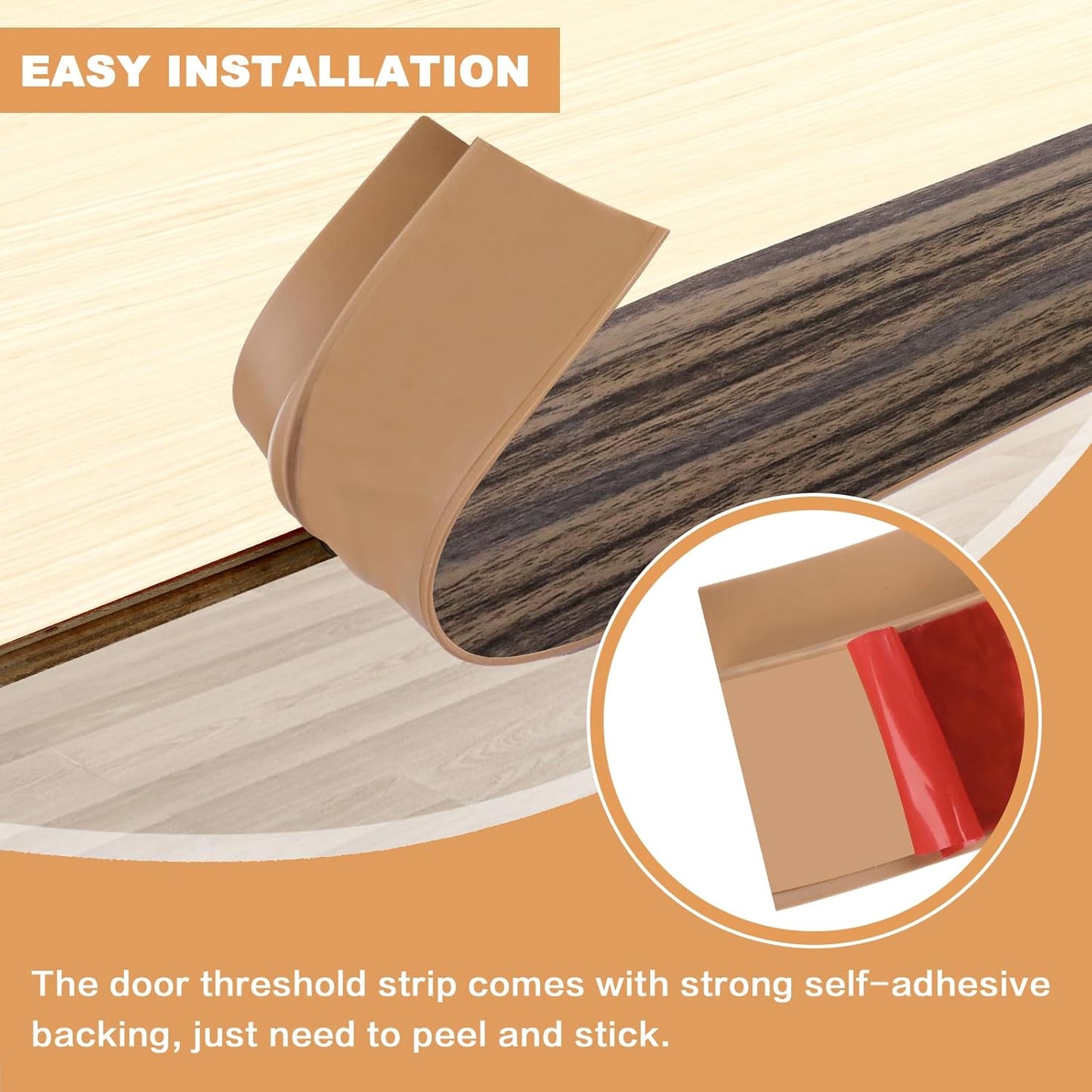 Vinyl Door Threshold Flooring Transition Strip Self Adhesive Carpet Edging Strip for Laminate Doorway Edge Threshold from 3/5" to 4/5" (Grayish Brown Wood Grain, 6.6 Ft)