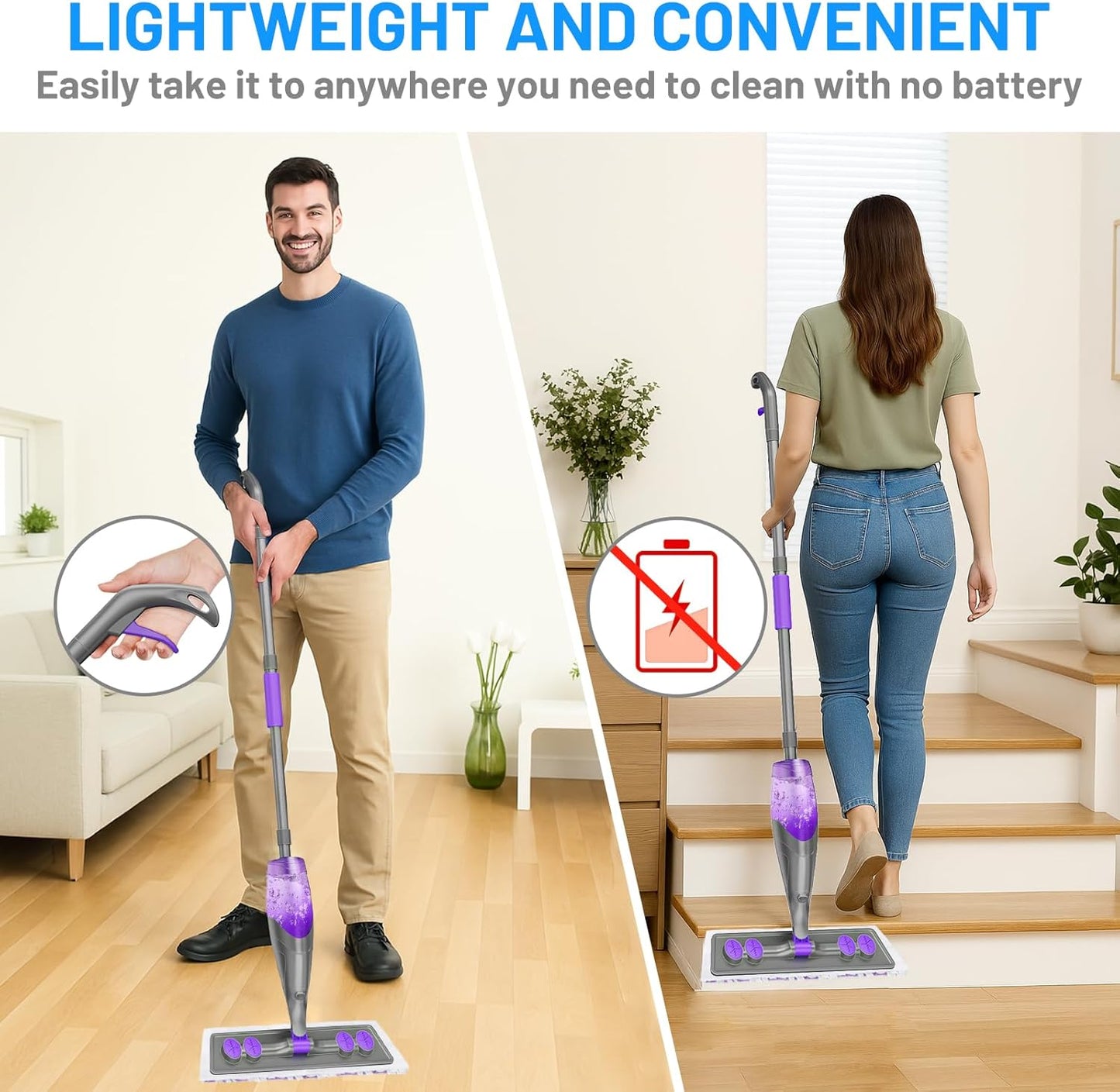 Spray Mops for Floor Cleaning - Wet Dry Mops with 6 Disposable Pads for Swiffer Powermop - Refillable Bottle for Hardwood Tile Home Kitchen - Absorbs Pet Hair Dust Stains