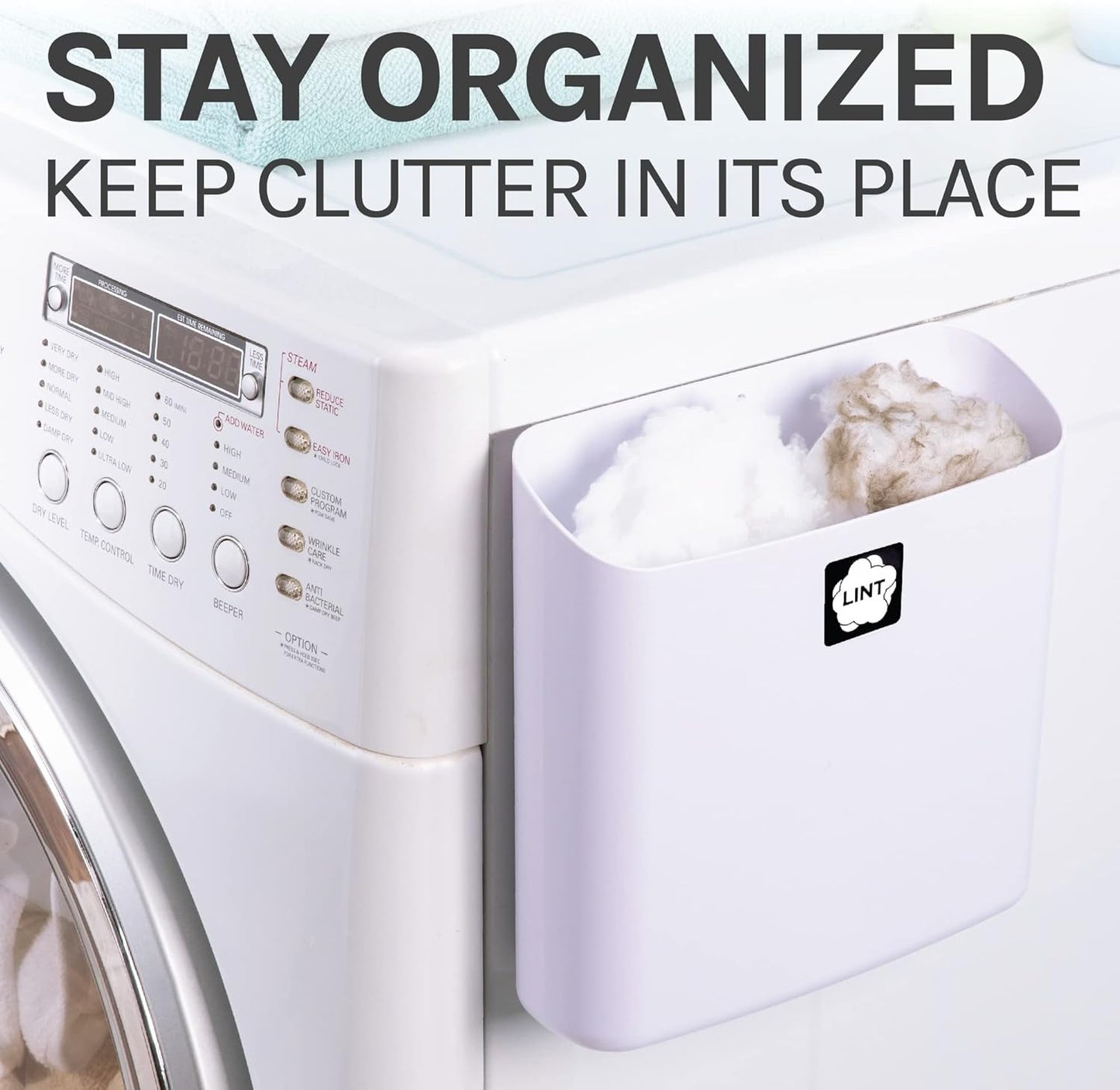 JS Jackson Supplies Large White Lint Bin with Magnetic Back, 9.5 x 9.5-Inch Durable Plastic, Slim Profile Space Saving Trash Bin for Laundry Room and Kitchen, Wall Mountable