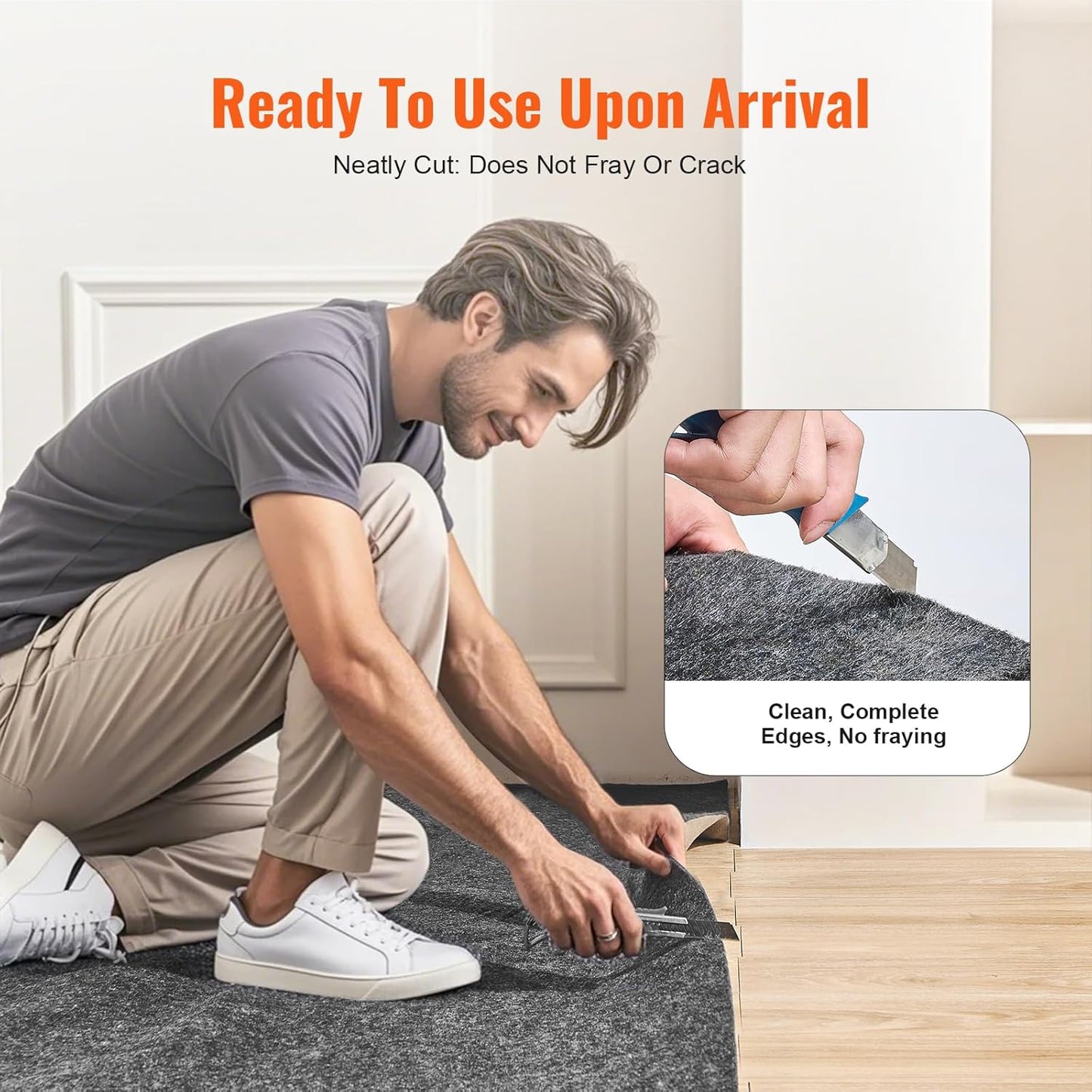 VEVOR - Slip-Resistant Rug Pad - Protective Cushioning Carpet Pad - 5' x 8' - 1/4" Thick - Dual Surface - Polyester Felt + Latex - Gray - 3-4㎡ Area Carpet Padding Rug Cushion Safe for All Floors