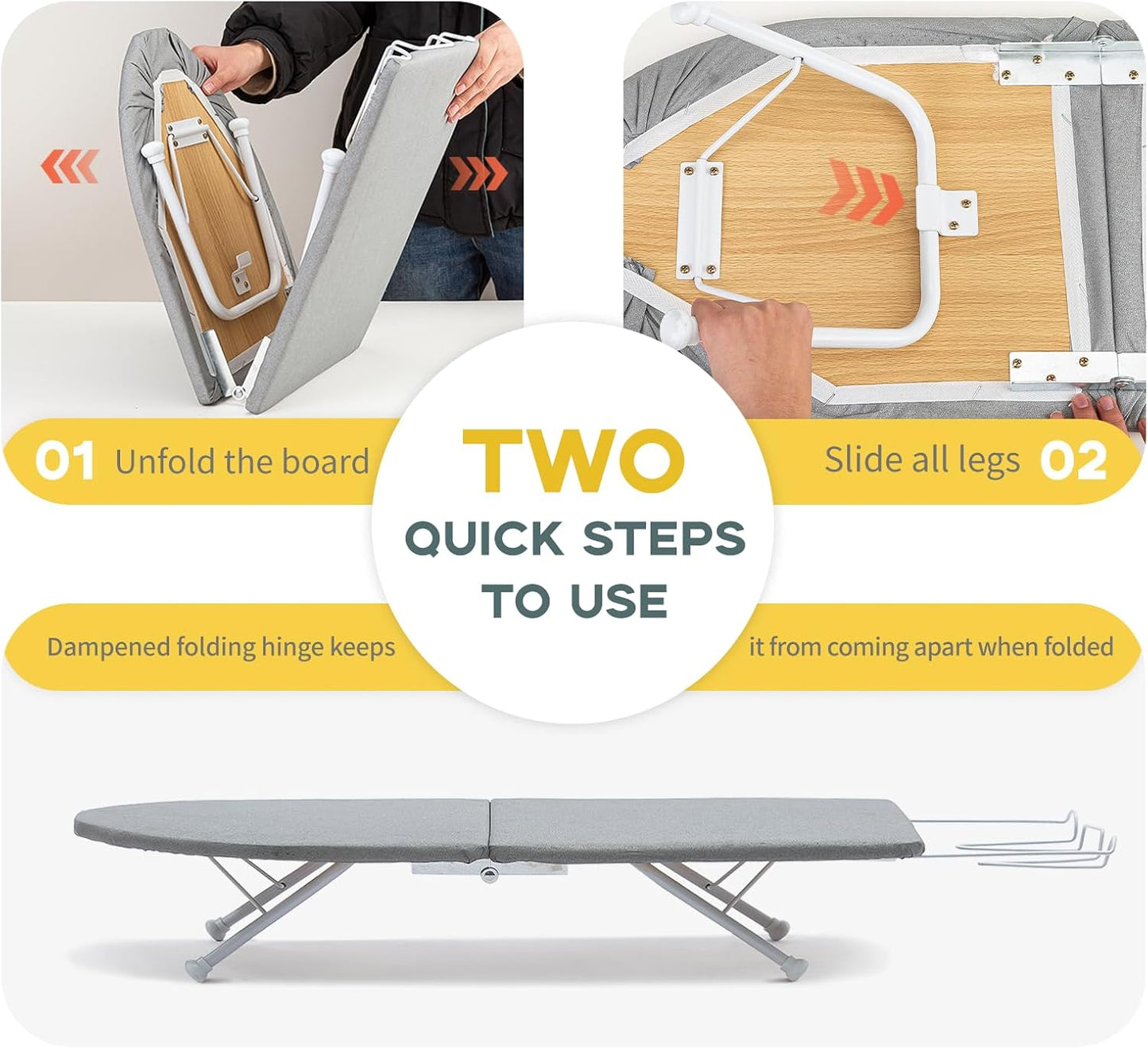 Small Ironing Board Tabletop with Iron Rest, Foldable Mini Iron Board with Cotton Cover, RAINHOL Folding Portable Travel Ironing Table for Spacing Saving 32"x12"