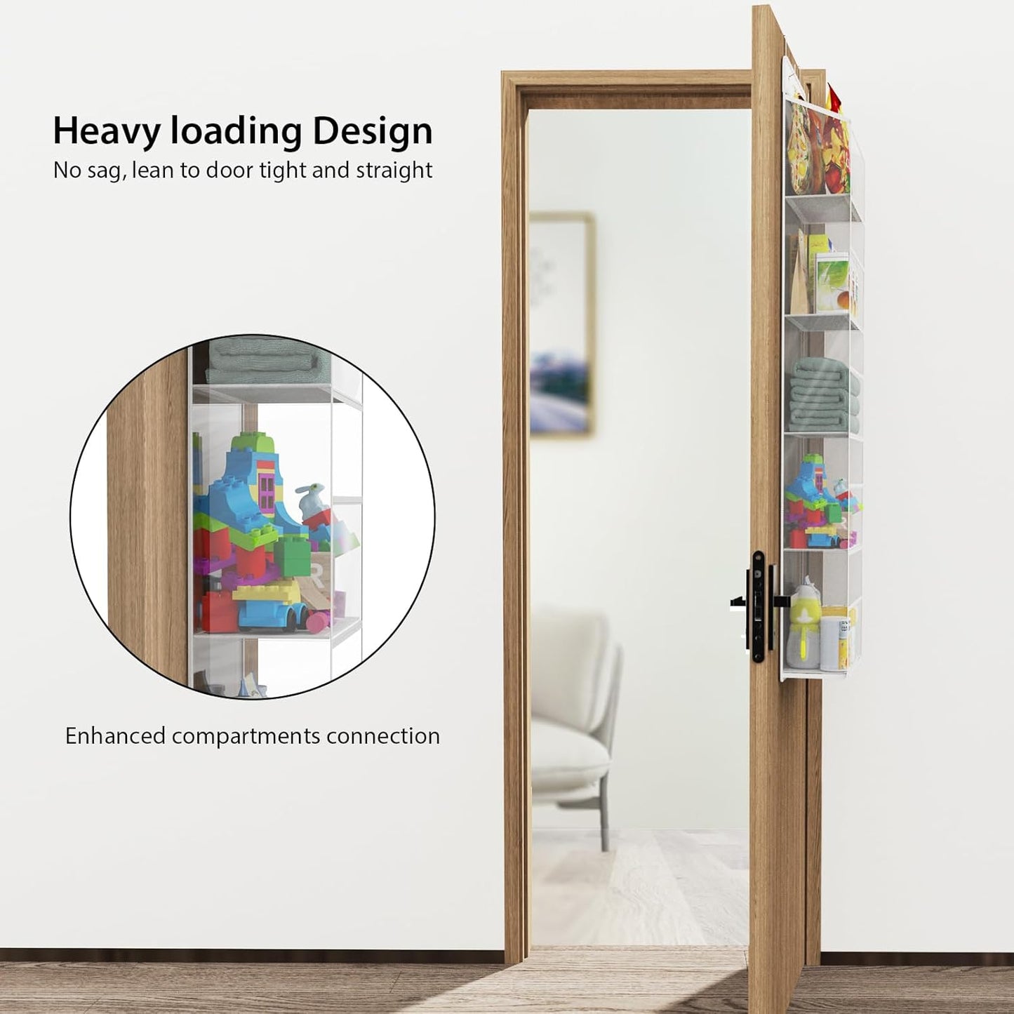 Univivi 5-Shelf Fabric Door Storage Over Door Hanging Organizer with 5 Clear Plastic Pockets & 2 Big Metal Hooks Nursery Closet Cabinet Wall Mount Hanging Storage Organizers for Baby Nursery