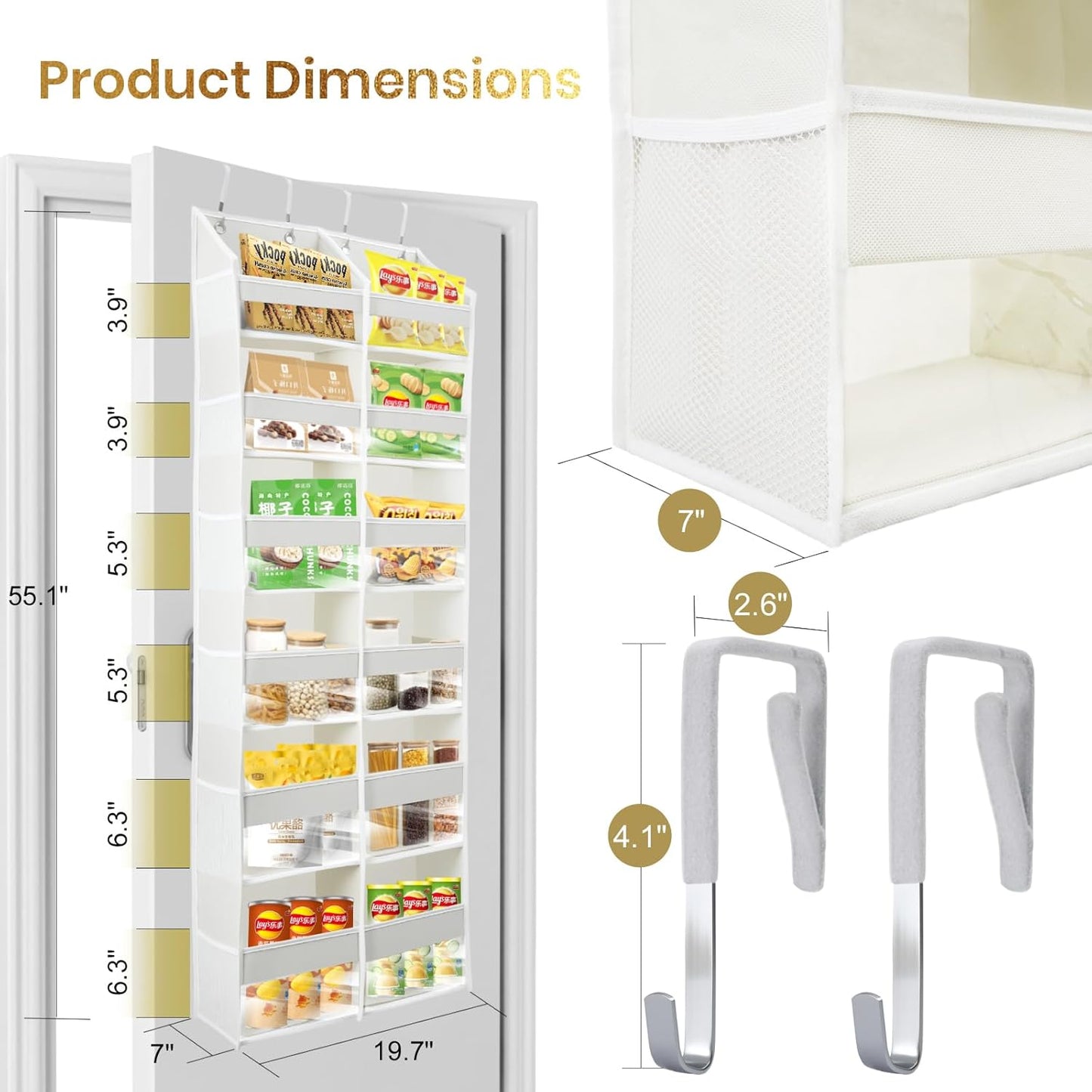 HOMELUX THEORY Heavy Duty Over the Door Organizer - Extra Wide Clear Closet Organizers And Storage, Hanging Storage Door for Bedroom & Baby Nursery, 1PC Transparent