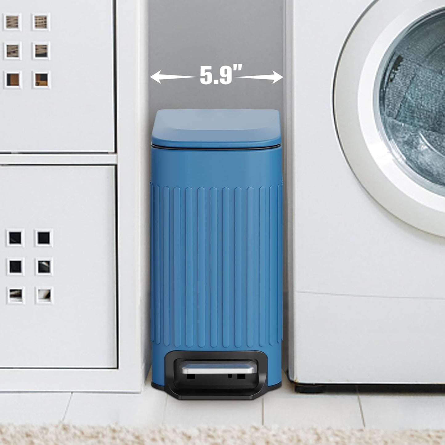 TrashAid Slim Bathroom Trash Can with Lid Soft Close, 6 Liter/1.6 Gallon Stainless Steel Small Garbage Can with Removable Inner Bucket, Step Pedal, Slim Wastebasket for Toilet, Office, Bedroom, Blue