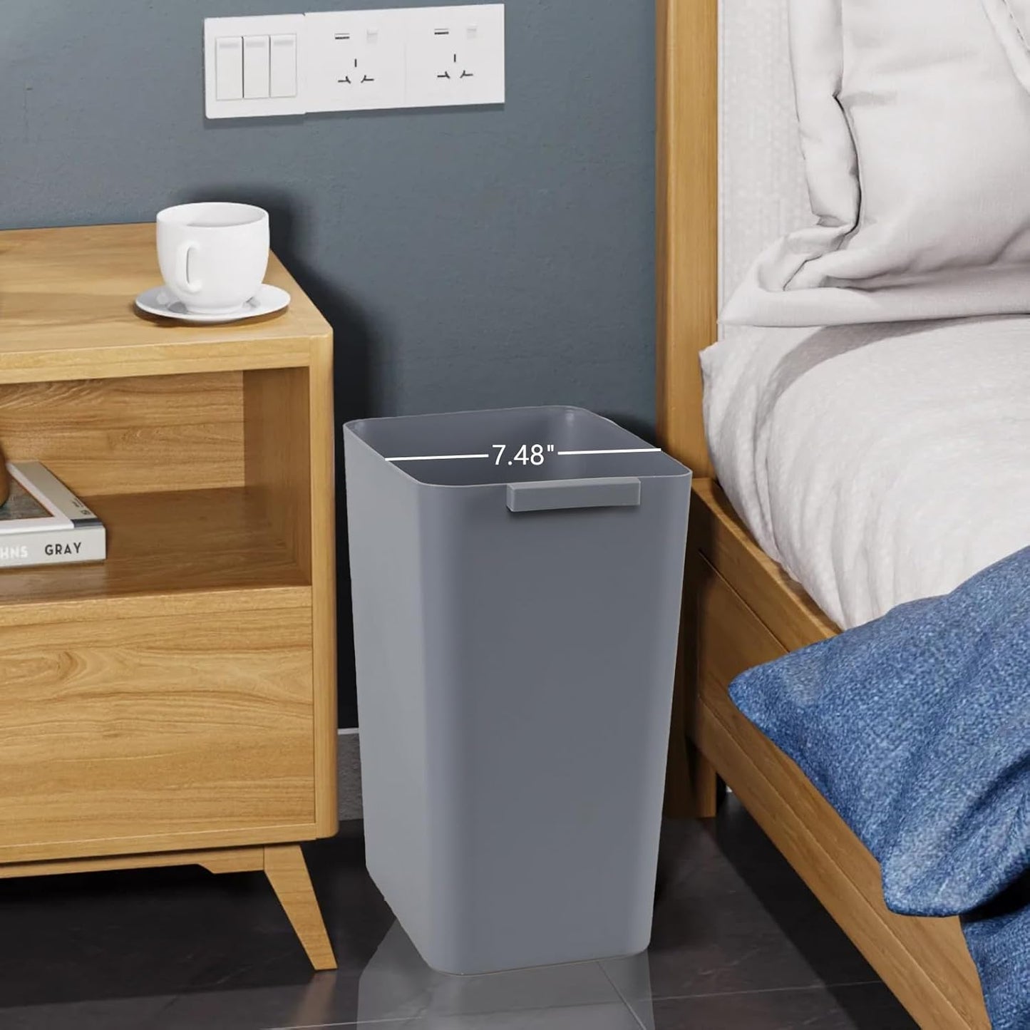 3-Pack 4.5 Gallon Plastic Rectangular Wastebasket, Slim Bathroom Trash Can, Gray