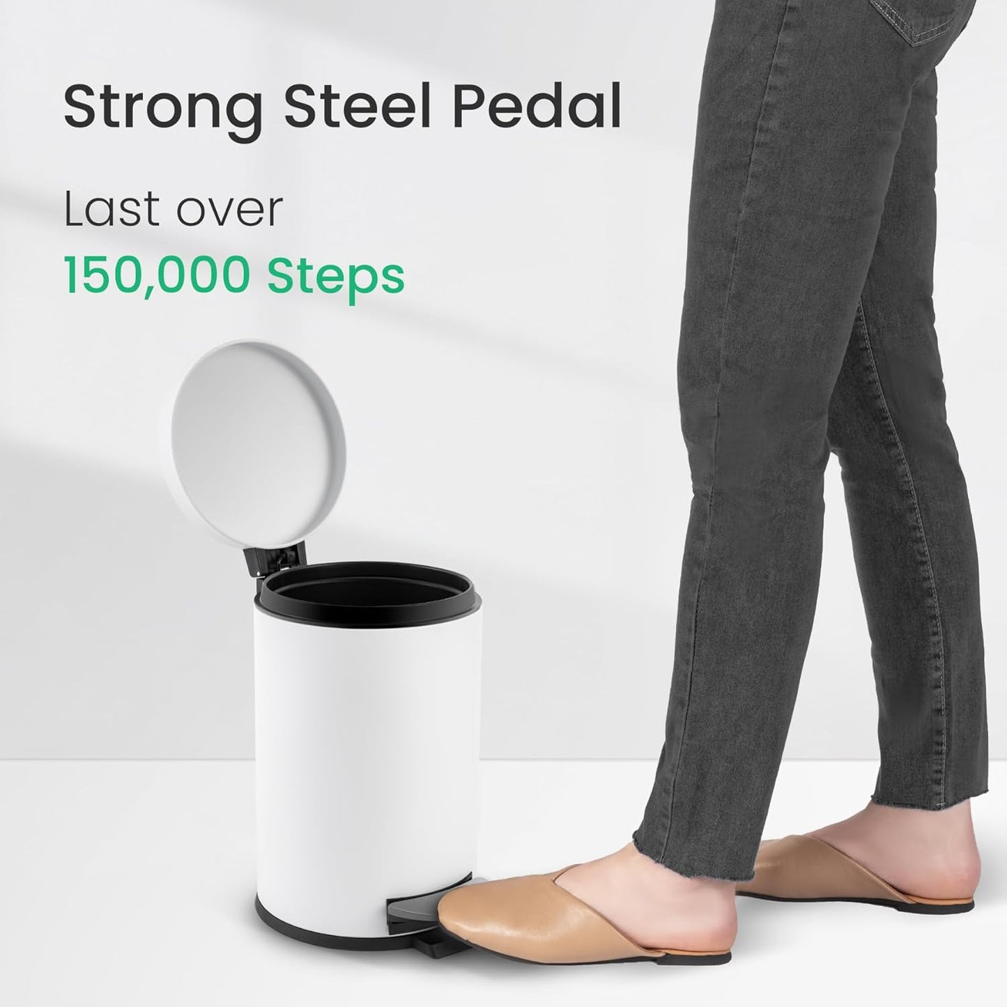 Cesun 1.2 Gallons Small Trash Can with Lid, White Bathroom Garbage Can with Foot Pedal, Mini Round Wastebasket for Bathroom, Bedroom, Office, 4.5 Liters / 1.2 Gallons, White