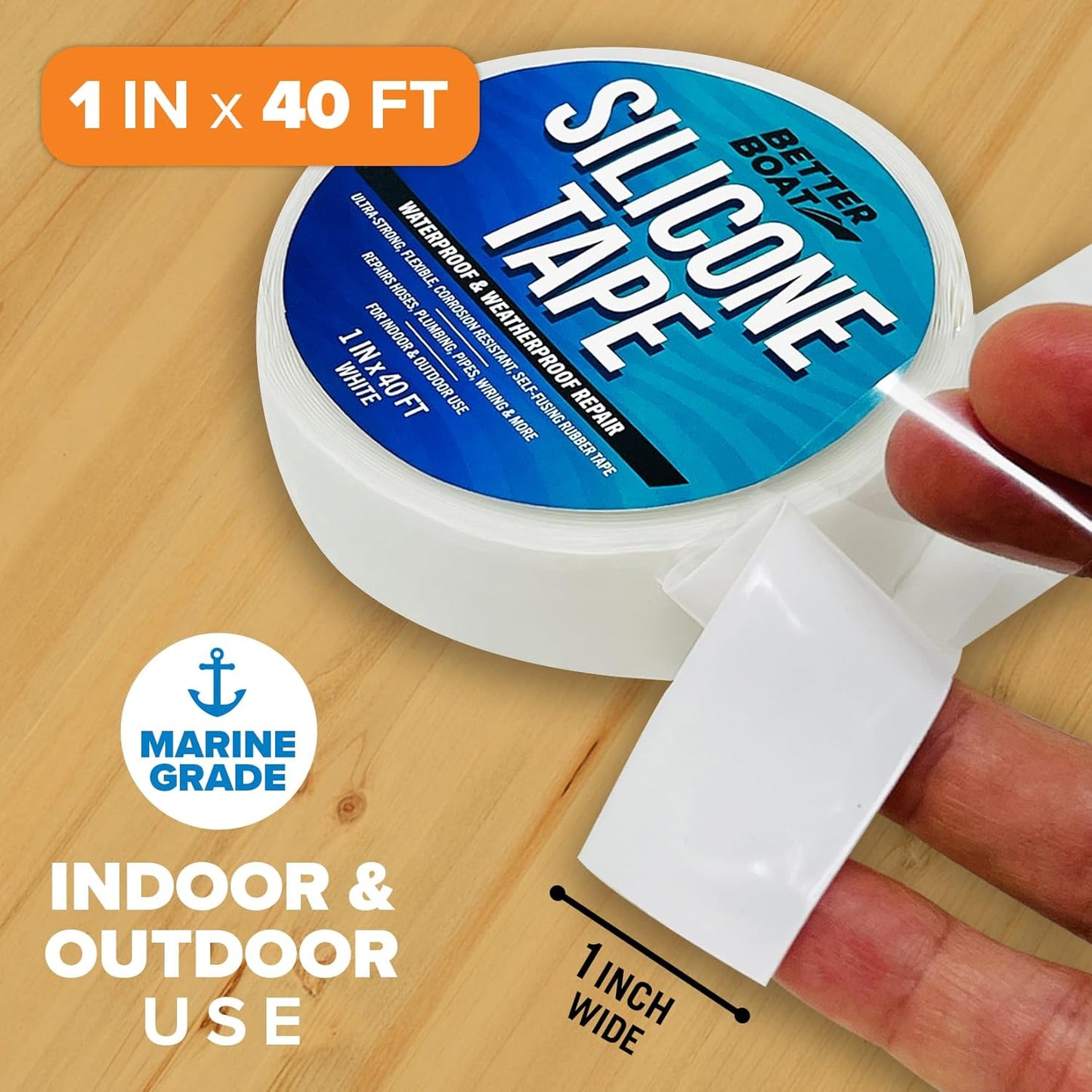 White Heavy Duty Silicone Tape, Self-Fusing Rubber Hose and Plumbing Water Pipe Repair Seal, Coax Electrical or Waterproof Tape for Leaks, 40ft