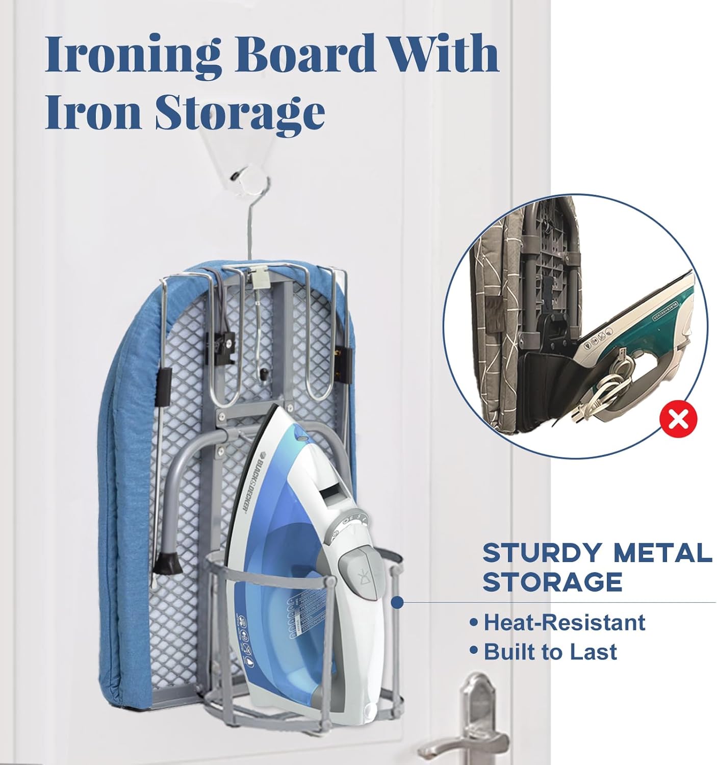 Metal Foldable Iron Board with Iron Holder, RAINHOL Small Ironing Board Tabletop with Heat Resistant Cover, 31x12 Mini Compact Ironing Table for Dorms, Aprtment, Blue