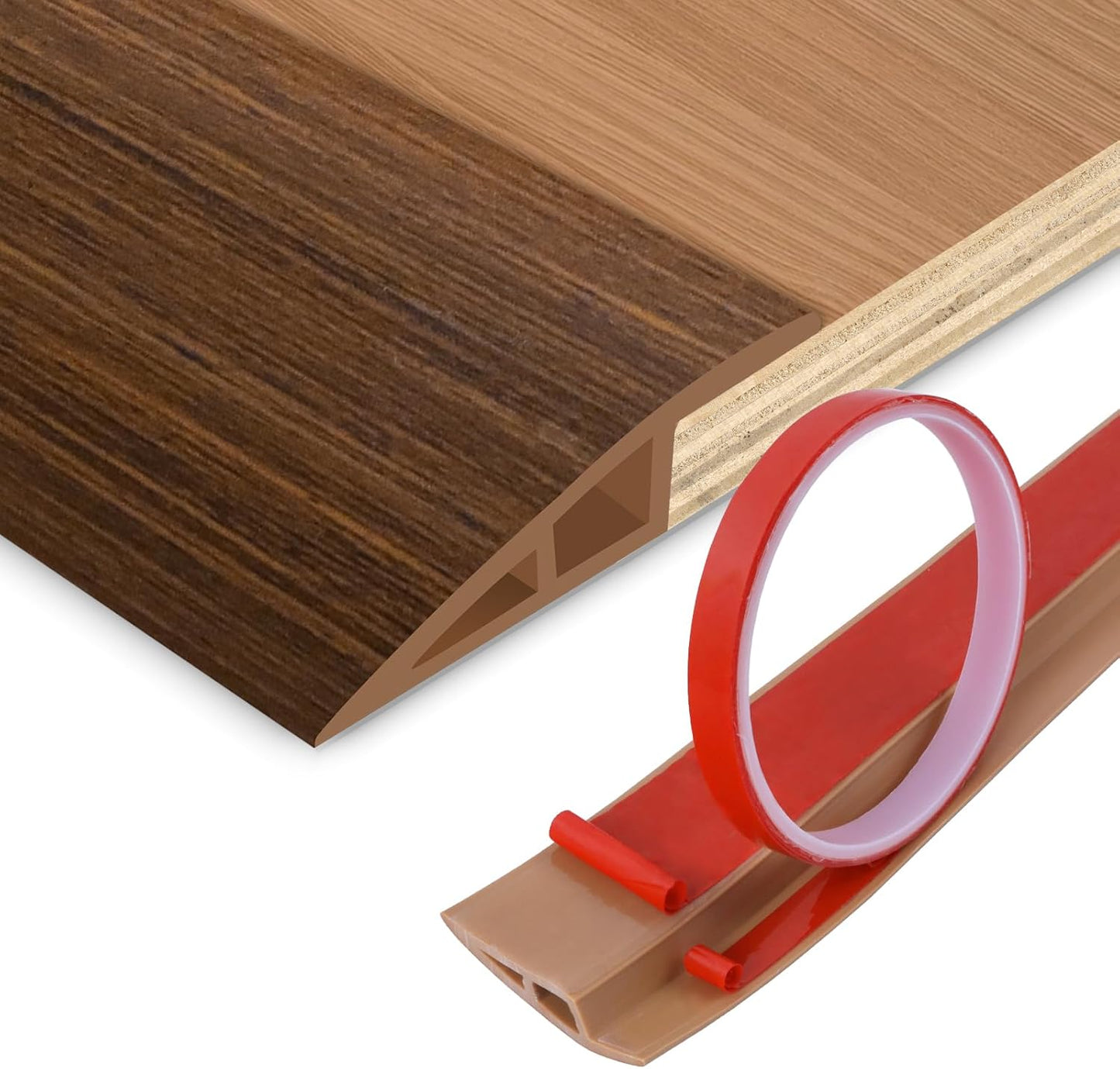Floor Transition Strip Vinyl Door Threshold Ramp Self Adhesive Carpet Edging Strip Doorway Edge Trim, Overlap Edge Reducer for Laminate Carpet, Floor, Tile (Brown Wood Grain, 3/5" to 4/5", 6.6Ft)