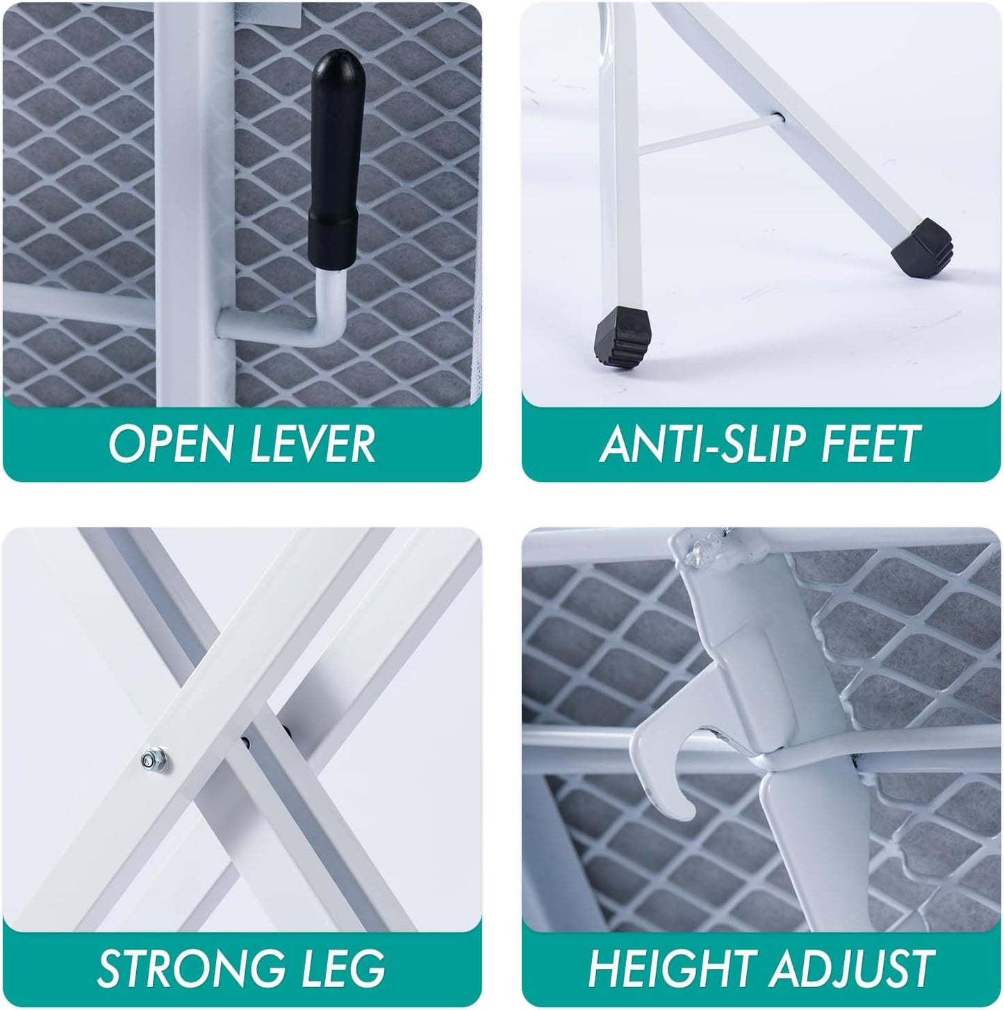 Ironing Board, Heat Resistant Cover Iron Board with Steam Rest, Non-Slip Foldable Ironing Stand. Heavy Sturdy Metal Frame Legs Iron Stand(13 * 34 * 53 Inches) (Blue White)