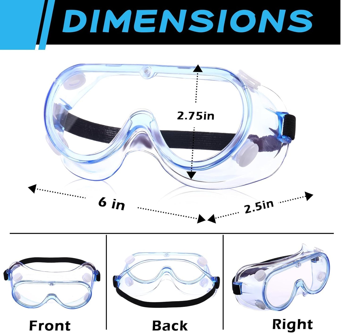 Yunsailing Protective Safety Goggles Lab Over Glasses Clear Anti Fog Eye Protection Goggles for Men Women