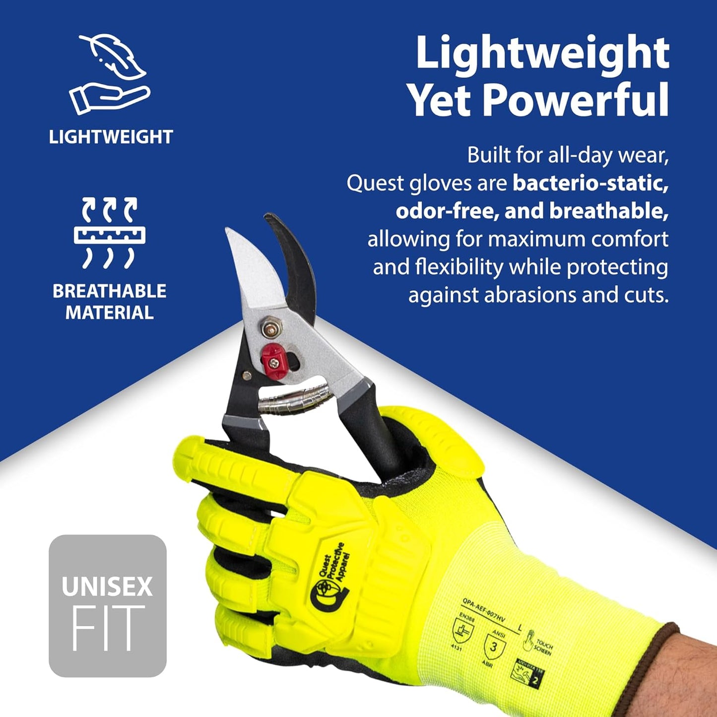 Quest Protective Apparel - High Visibility Cut Resistant Work Gloves - Puncture Resistant Safety Gloves for Men and Women X Large, 1 Pair