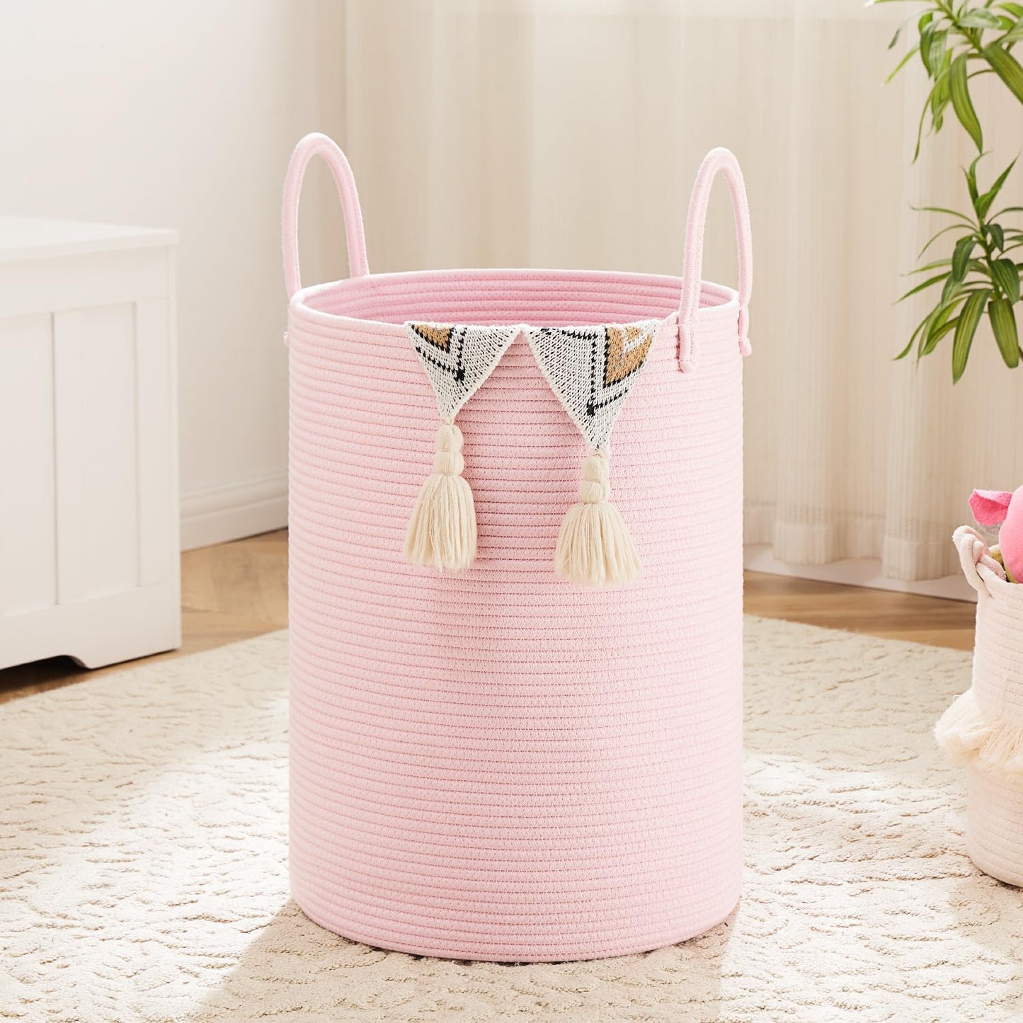 Laundry Basket,Woven Cotton Rope Laundry Hamper,40L for Decorative Storage of Dirty Clothes,Toys and Blankets in Bathroom,Baby Room and Living Room