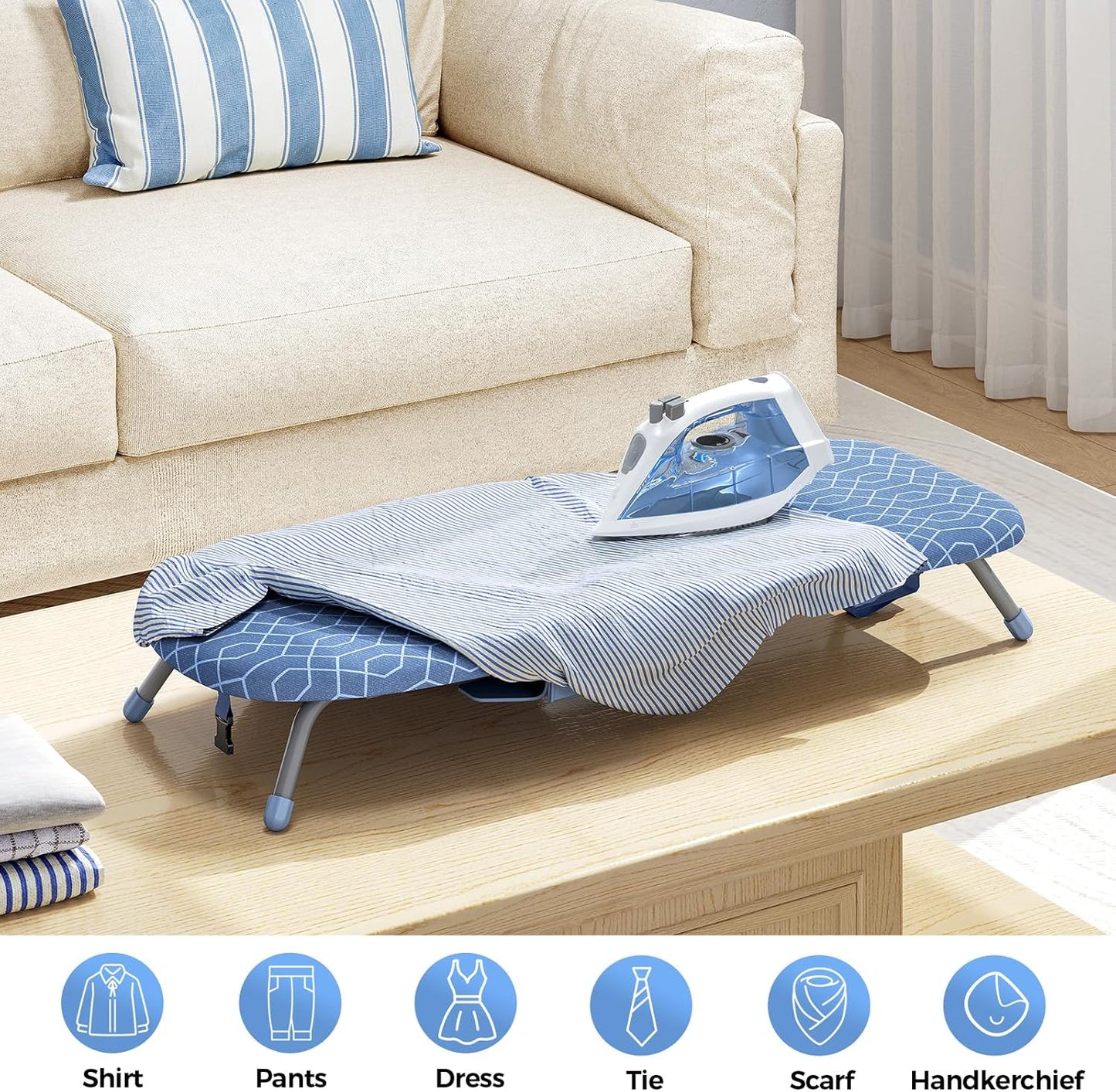 APEXCHASER Ironing Board Small with Iron Holder, Tabletop Small Iron Board with 2 Heat Resistant Ironing Covers, Portable Tabletop Ironing Board with Non-Slip Feet for Home Travel Use