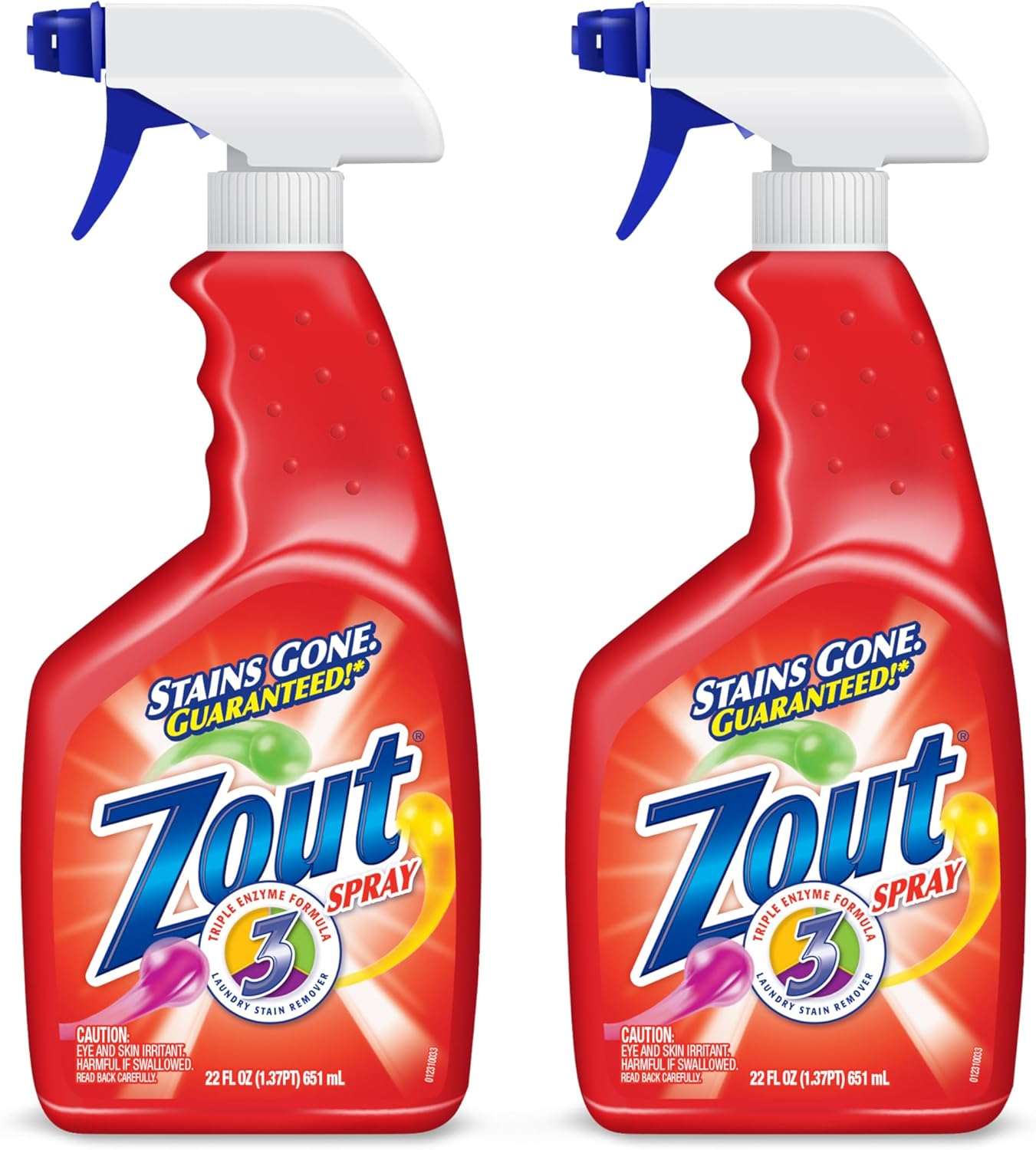 Zout Laundry Stain Remover Spray, Triple Enzyme Formula Removes the Toughest Stains, Made in the USA, 22 Ounce Bottles, 2-Pack