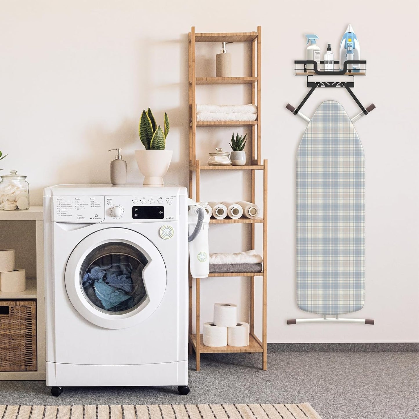 Ironing Board Holder Wall Mount, Laundry Room Organization Storage, Black, T&V Shaped Space Saving Ironing Board Hanger for Laundry Room Decor and Accessories